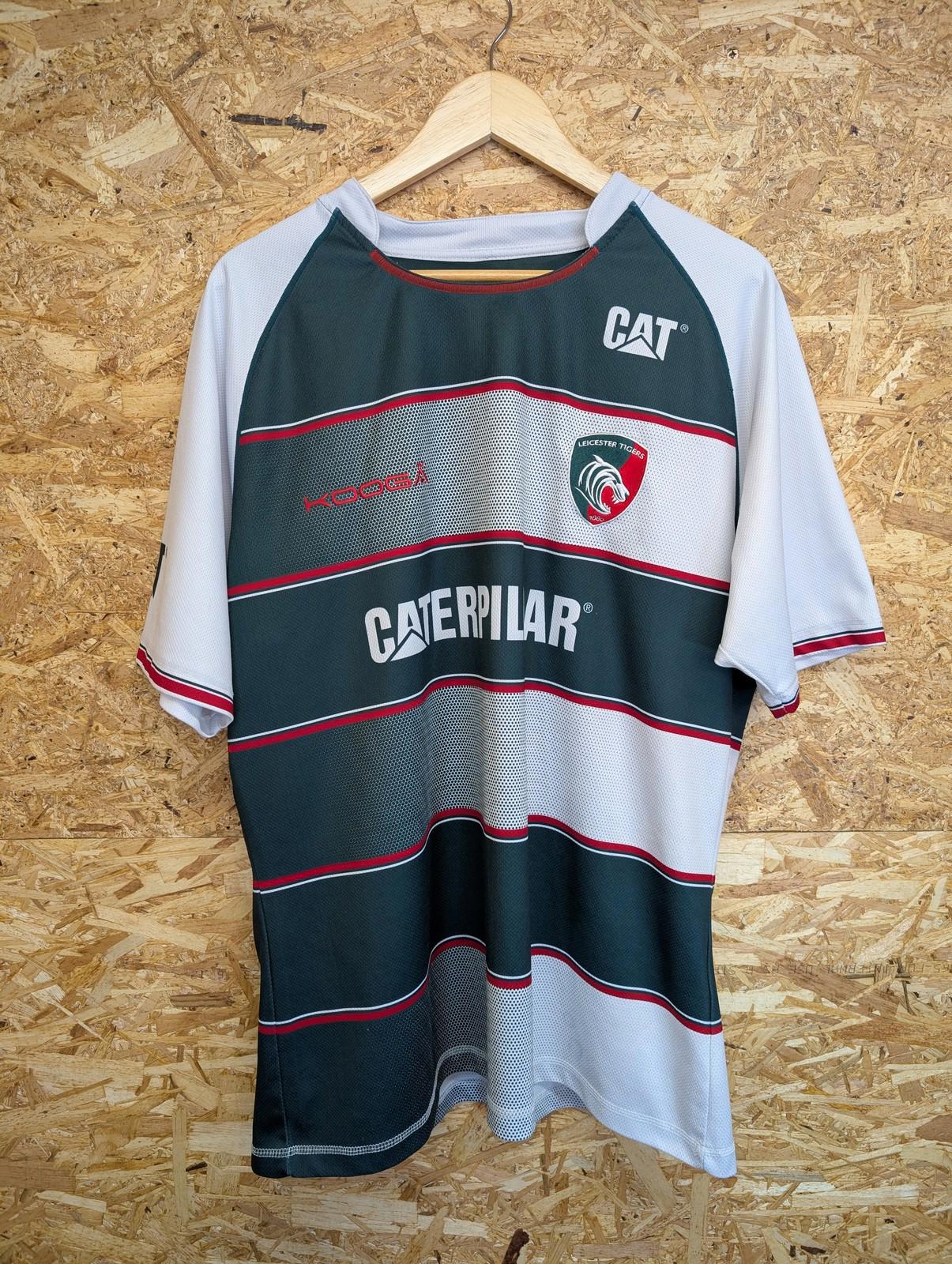 Leicester Tigers Mens XL 2015 Rugby Shirt Kooga Striped Sport Green Red White