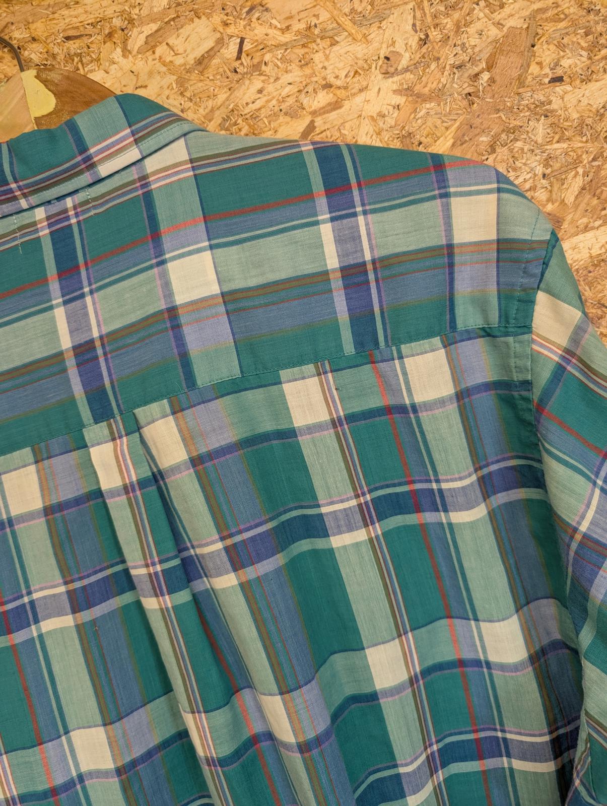 Lacoste Chemise XL Shirt Vintage 80s Long Sleeve Green Blue Check 17.5" Collar