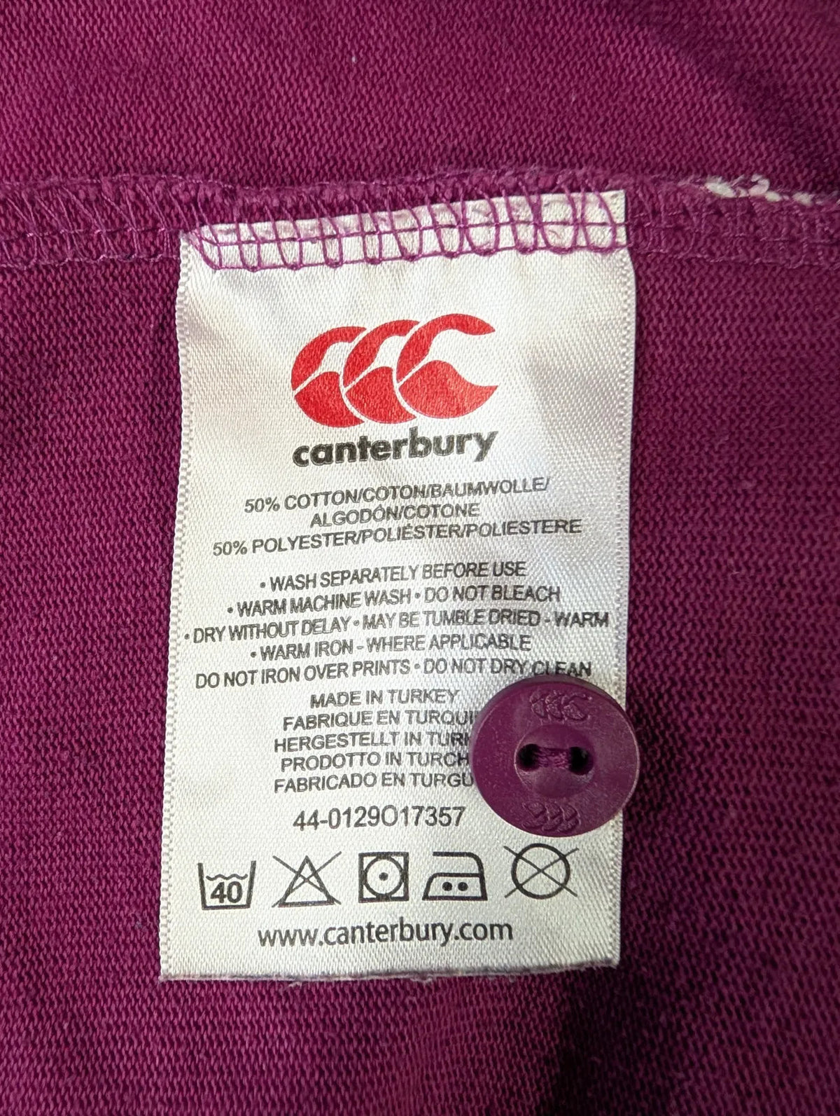 England Away Rugby Shirt 12/13 Men 4XL Purple S/S Alternative Canterbury Gold