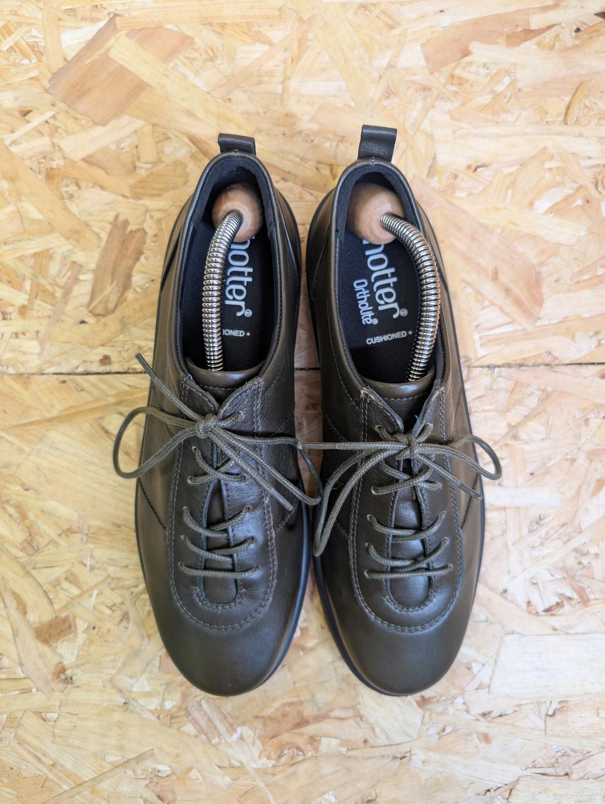Hotter Tansy Flats UK 6.5 Womens Ortholite Cushioned Dark Green Leather Lace Up