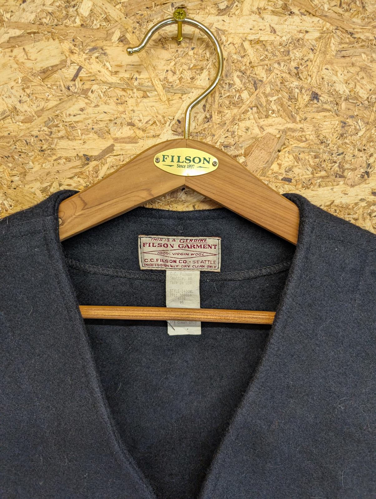 Filson Mackinaw Vest Navy Blue Mens Medium Wool Waistcoat Gilet Body Warmer Zip