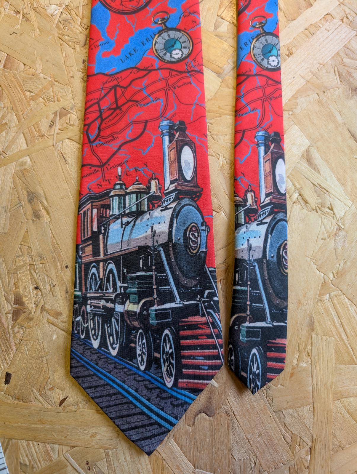 Ralph Marlin Time Of The Steam Train Tie 57" 145cm 90s Vintage 1994 Made In USA