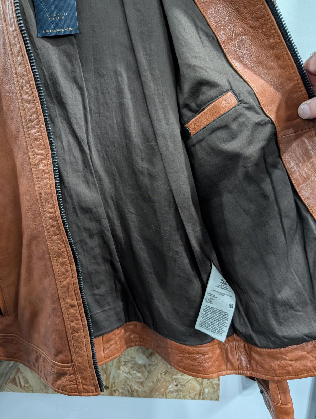 Jack & Jones Jacket Small Men JPR Russell Leather Biker Cognac Brown Tan Cafe