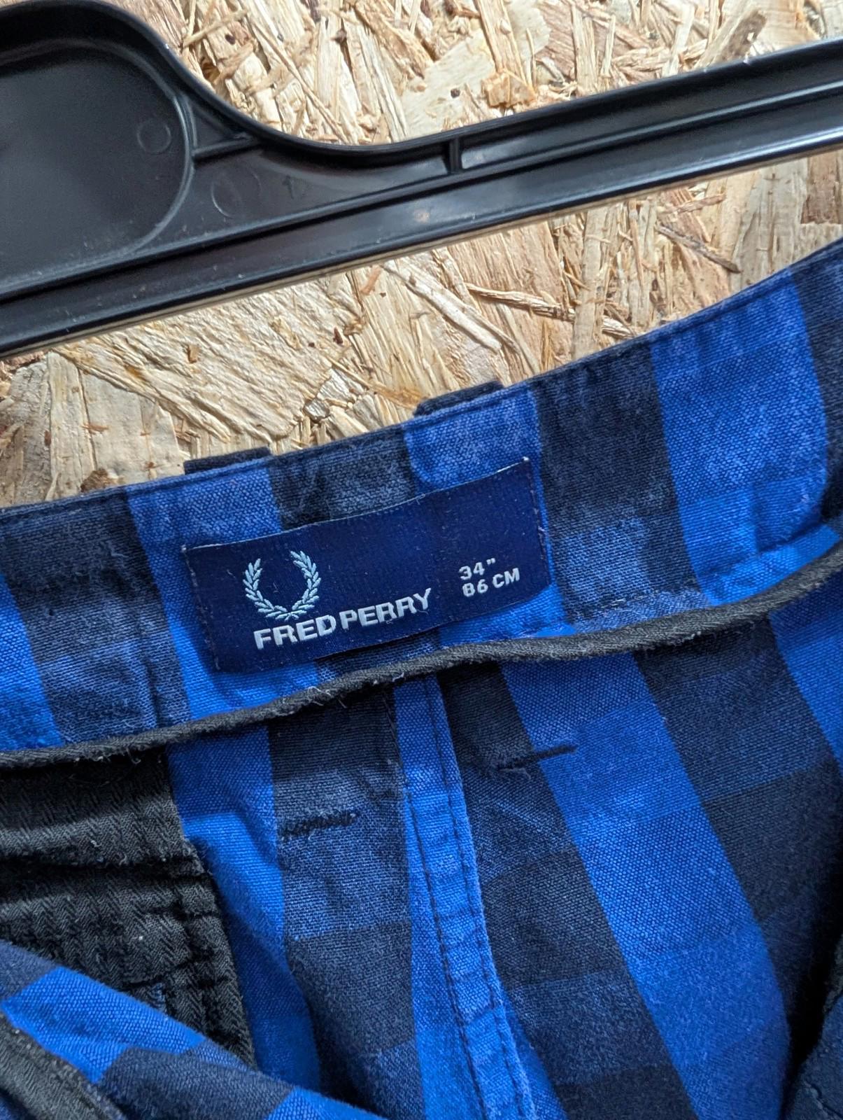 Fred Perry Men's Check Shorts Size W34 Chino Blue Navy Casual Flat Front