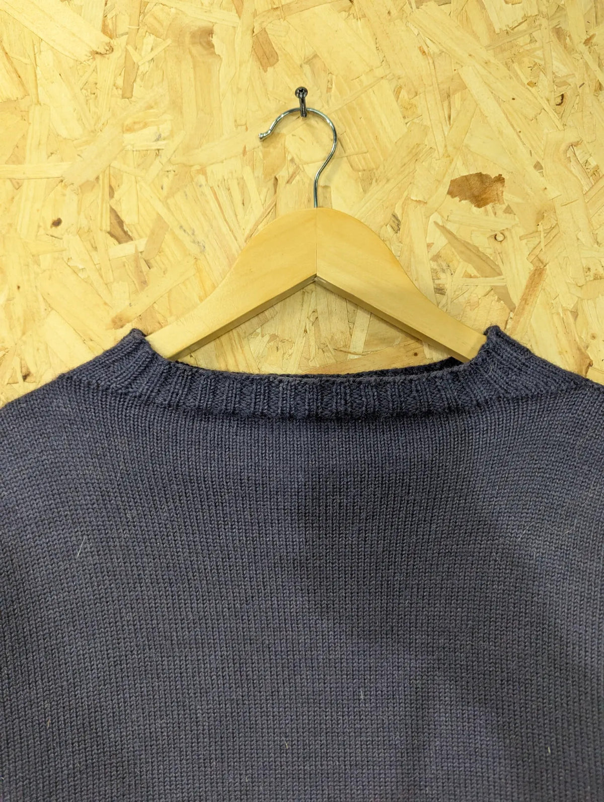Traditional Guernsey Crew Neck Jumper Womens Large Navy Pure Wool Pullover