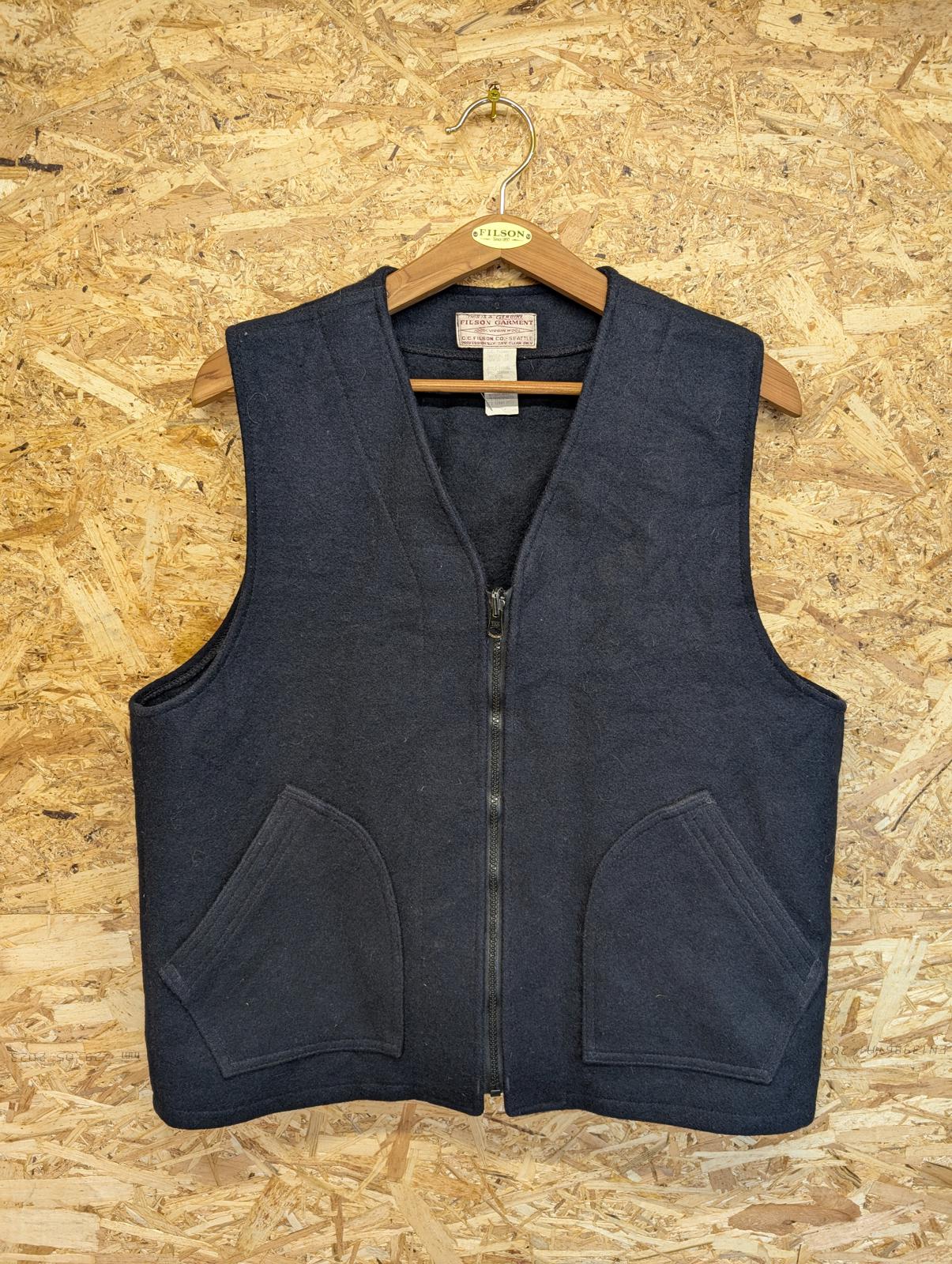 Filson Mackinaw Vest Navy Blue Mens Medium Wool Waistcoat Gilet Body Warmer Zip