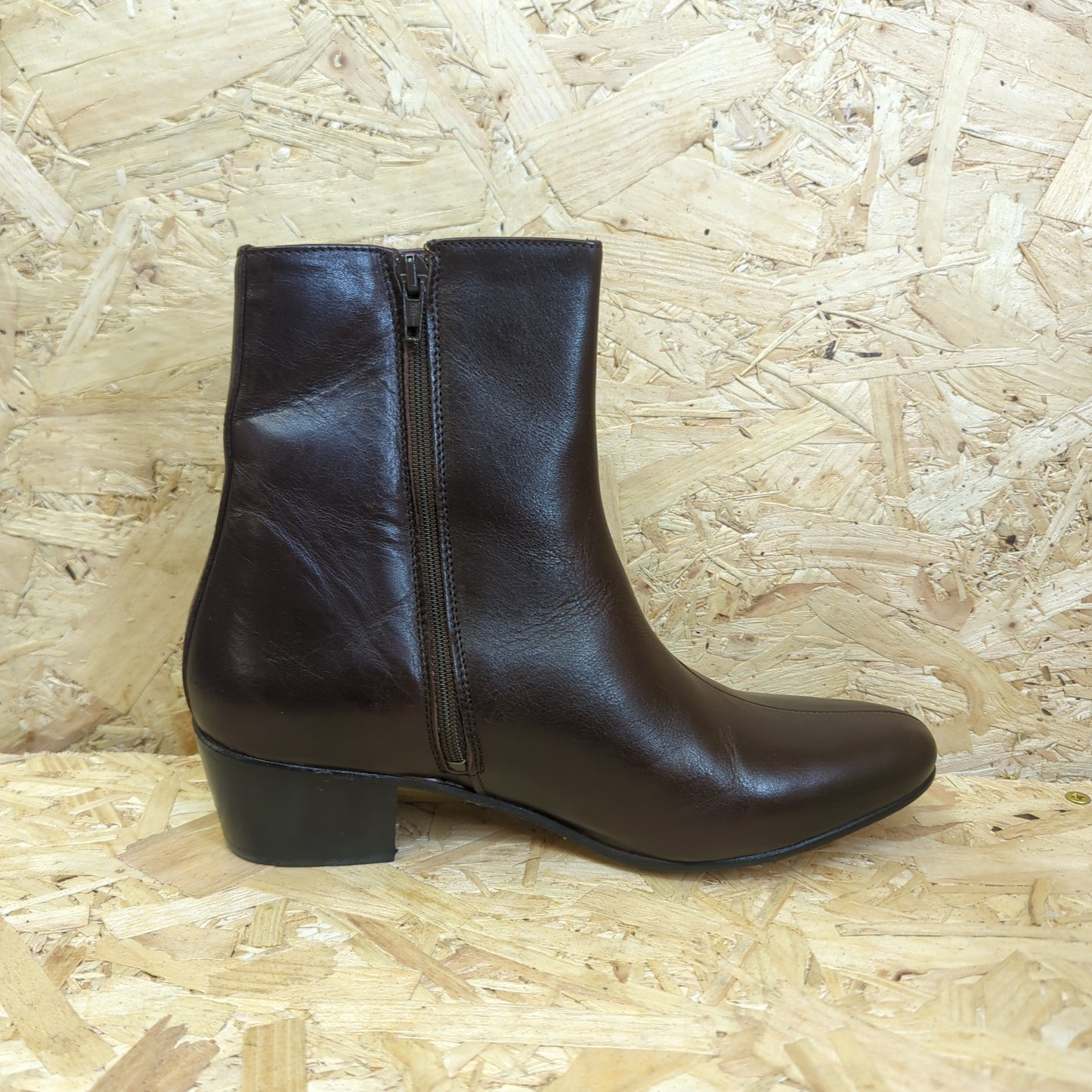 David Preston Regent Boots Brown Leather Cuban Heel Zip Up Side Size 6 UK 40 EU