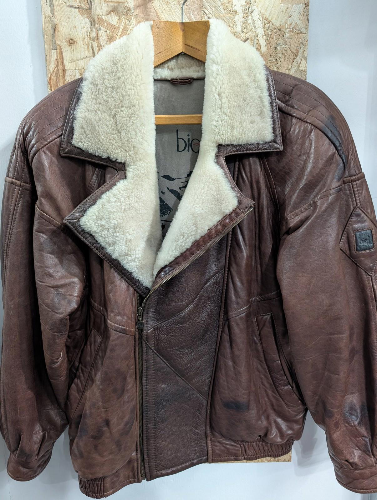 BIG-L Leather Bomber Jacket Mens 2XL Vintage Shearling Lined Brown Flight Aviators Coat