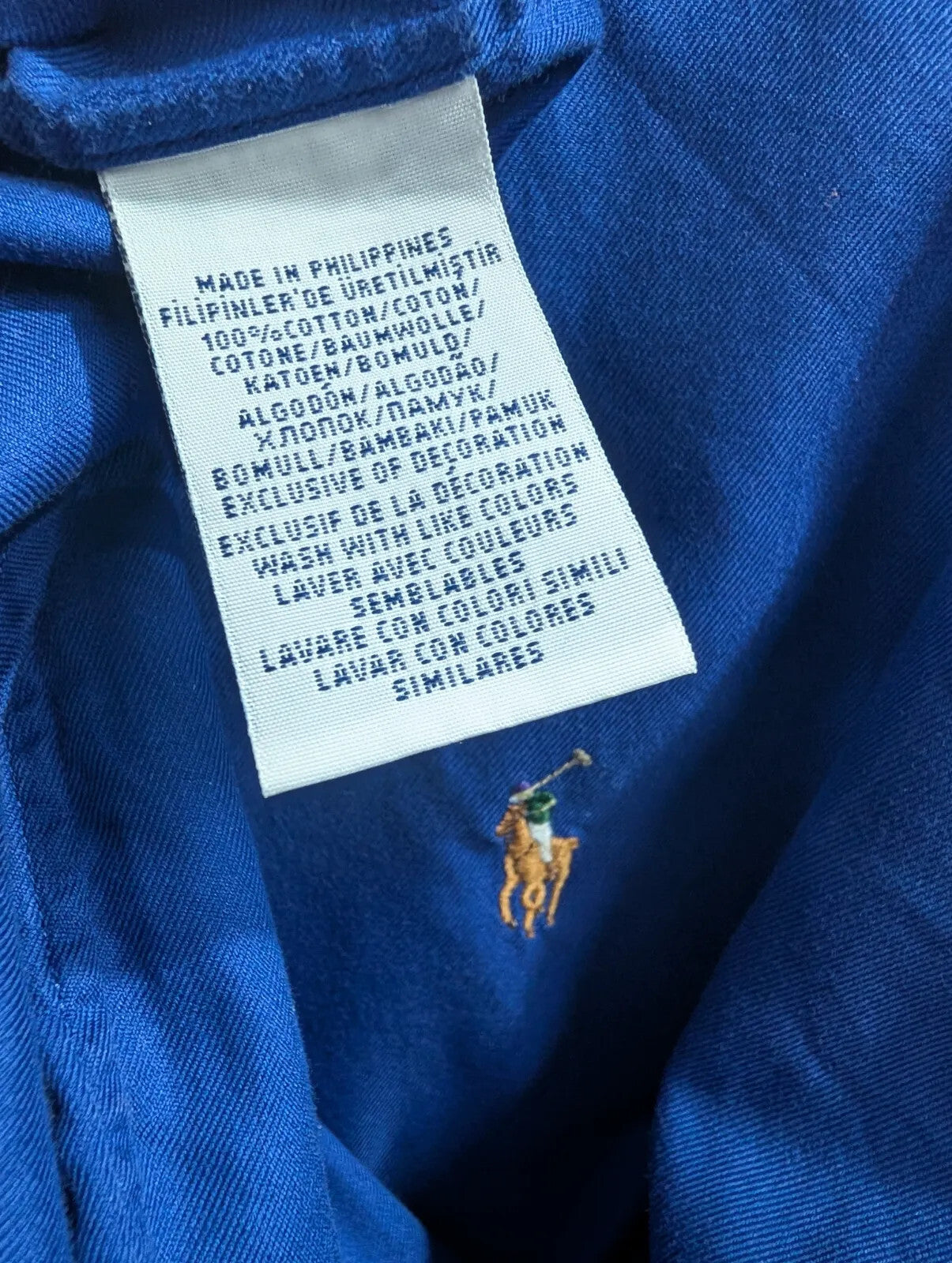 Polo Ralph Lauren Shirt Mens Large Royal Blue Cotton Long Sleeve Button Down