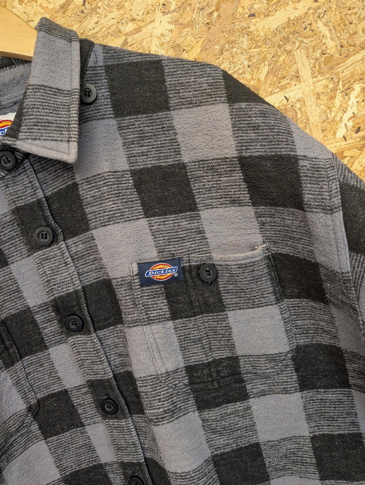Dickies Over Shirt XL Mens Heavy Check Button-Up Grey Black Work Flannel Plaid