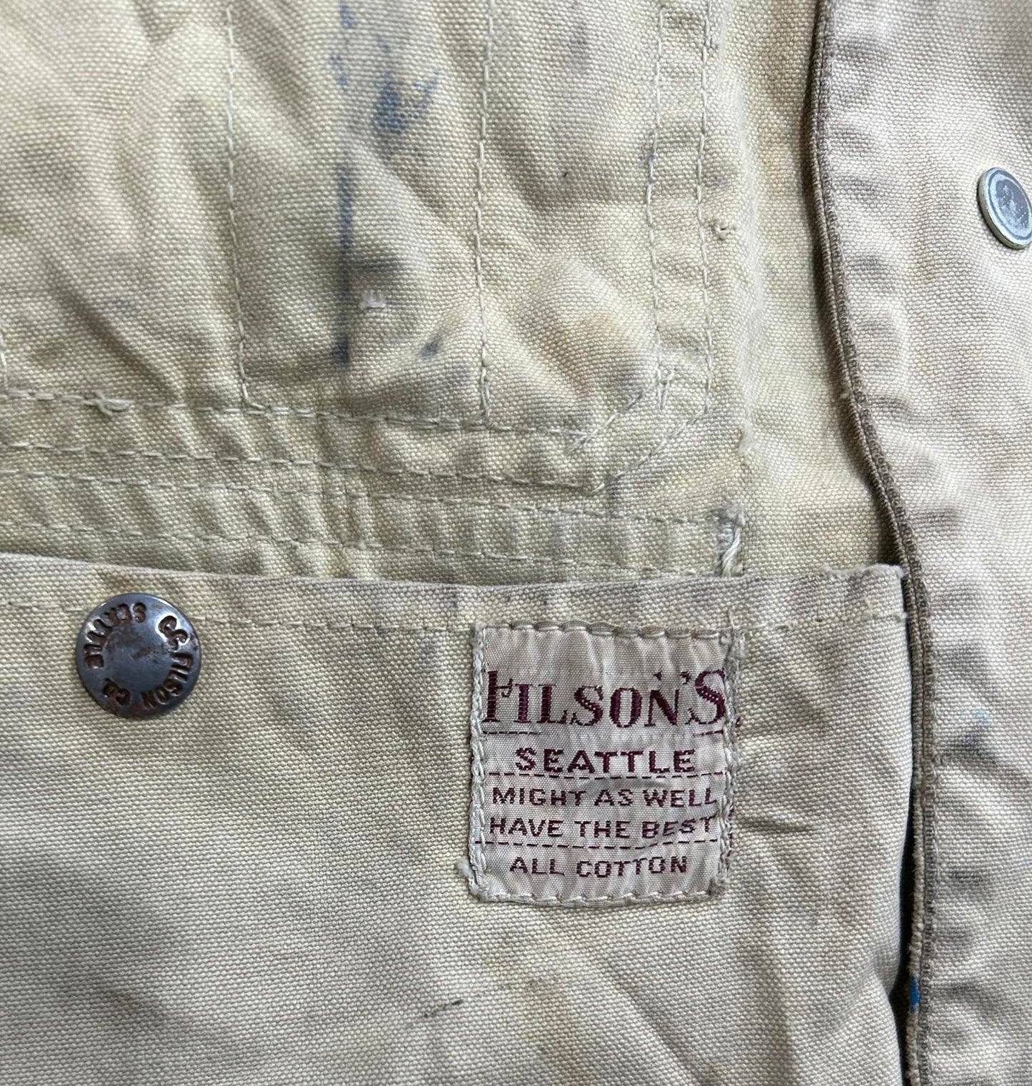 Vintage 50s Filson Dry Cloth Vest Small Gilet Beige Made In USA Canvas
