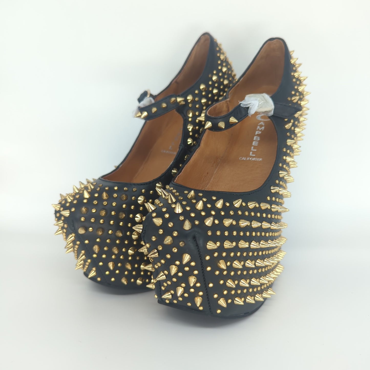 Jeffrey Campbell Womens Prickly Shoes Black Gold Heels Platform UK 4 Eur 37