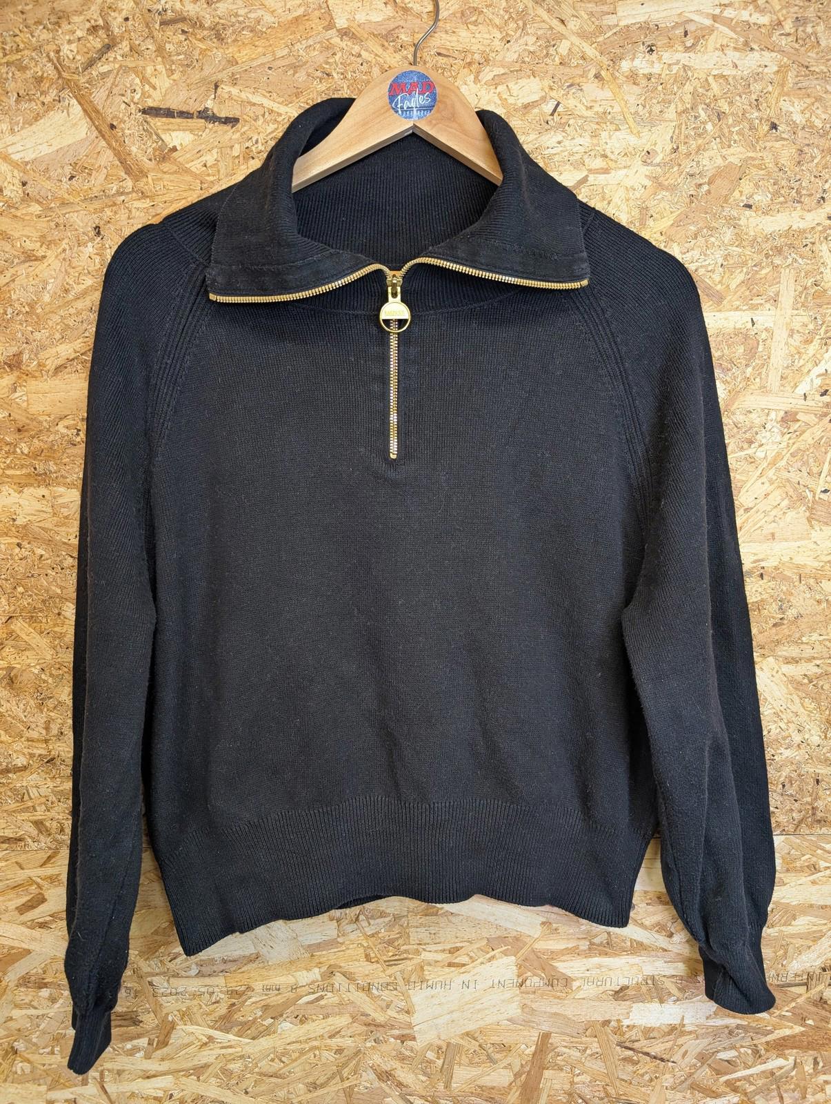 Barbour International Ballerio Jumper UK 8 Women Knit Black 1/4 Zip Cotton