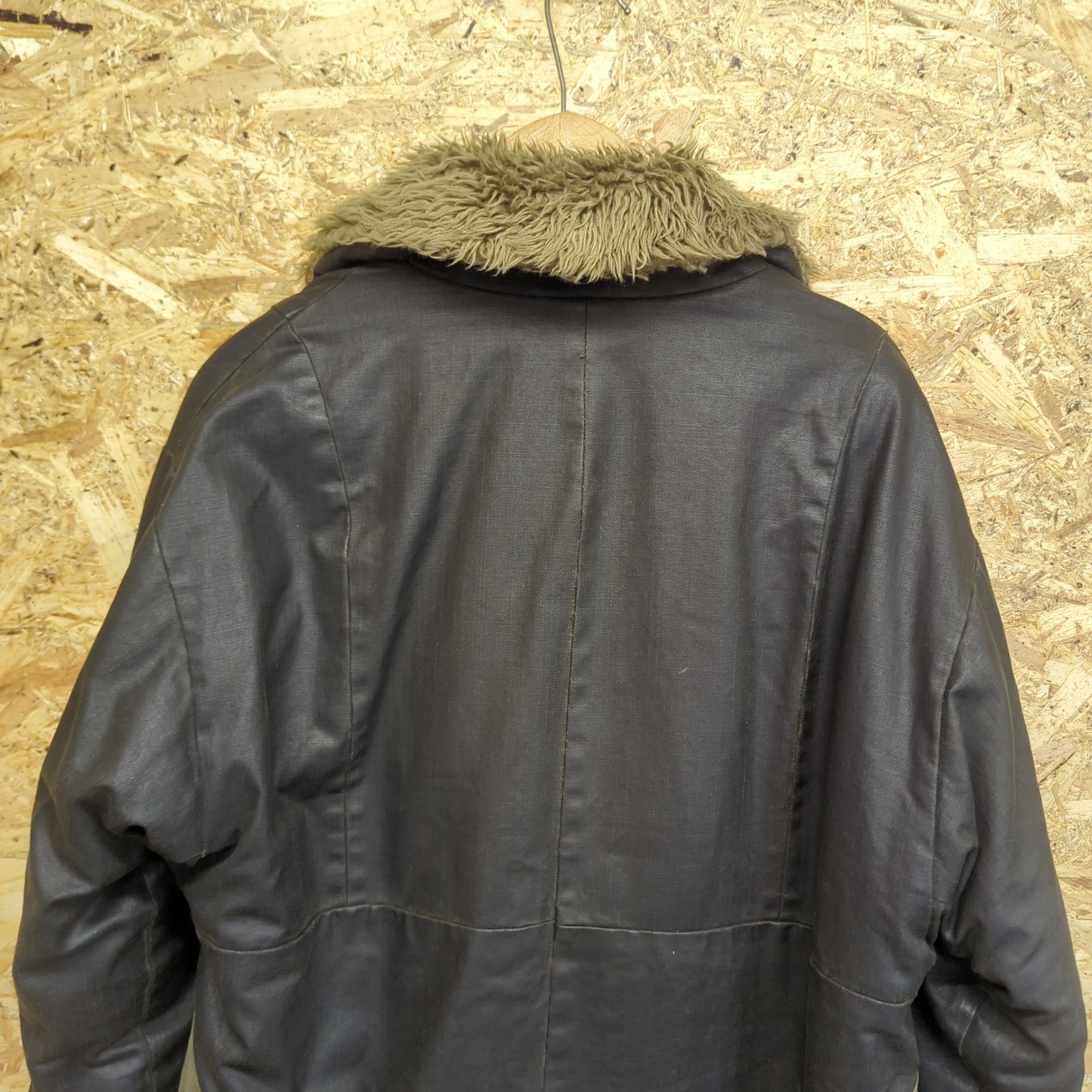 Dries Van Noten Long Line Waxed Sherpa Duffle Coat Charcoal Canvas Womens XL
