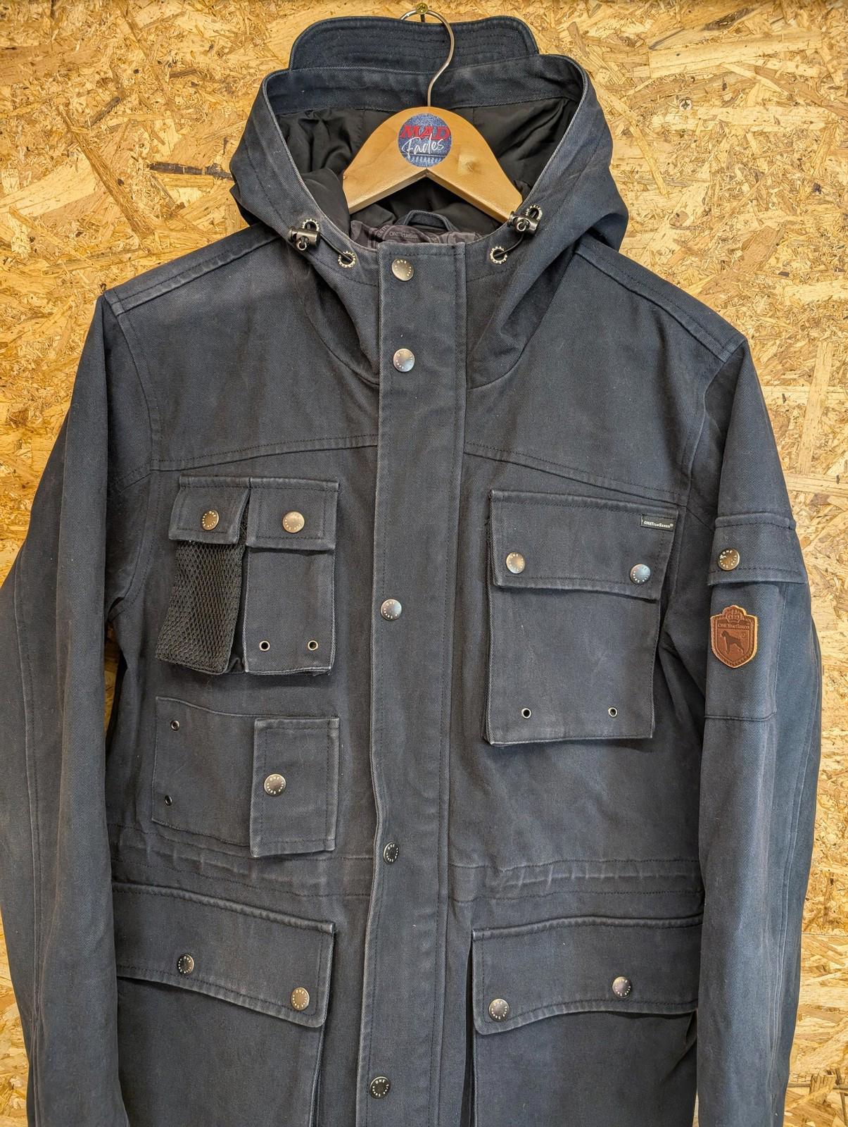 One True Saxon Jacket Mens Small Parka Casual Coat Navy Blue Hooded Cotton