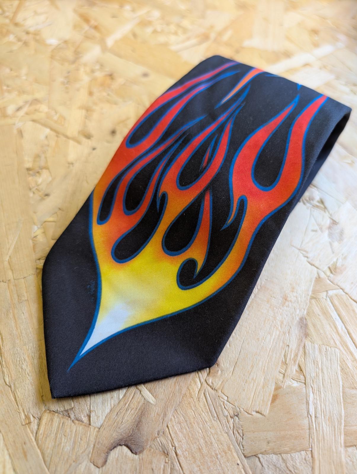 Ralph Marlin Flames By Butch Tie 60" 152cm 90s Vintage 1995 Made In USA