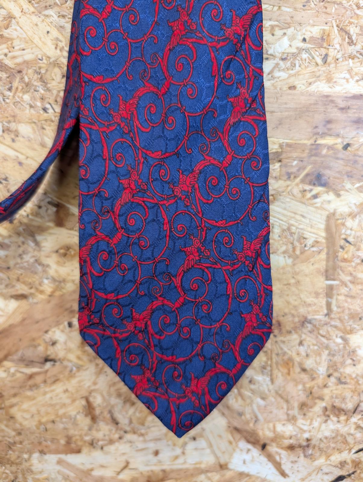 Christian Dior Monsieur Silk Tie 60" 152cm Made In France Navy Blue Red Pattern
