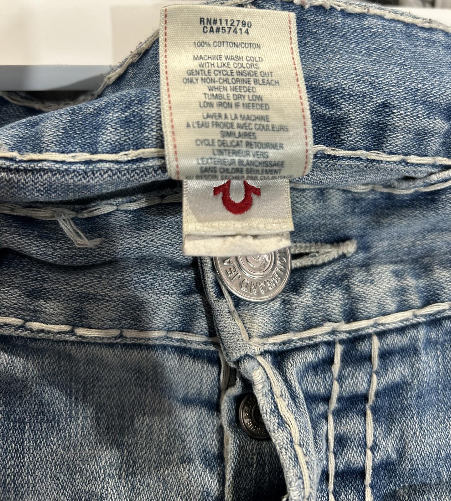 True Religion Jack Jeans W40 L31 USA Made Stonewash Blue Distress Vintage 90s
