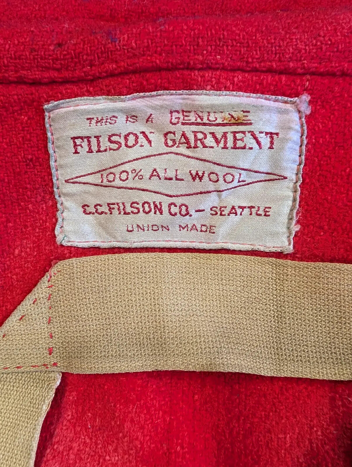 Vintage Filson Garment Wool Jacket Mens Red Large Snap Pockets Union Made USA