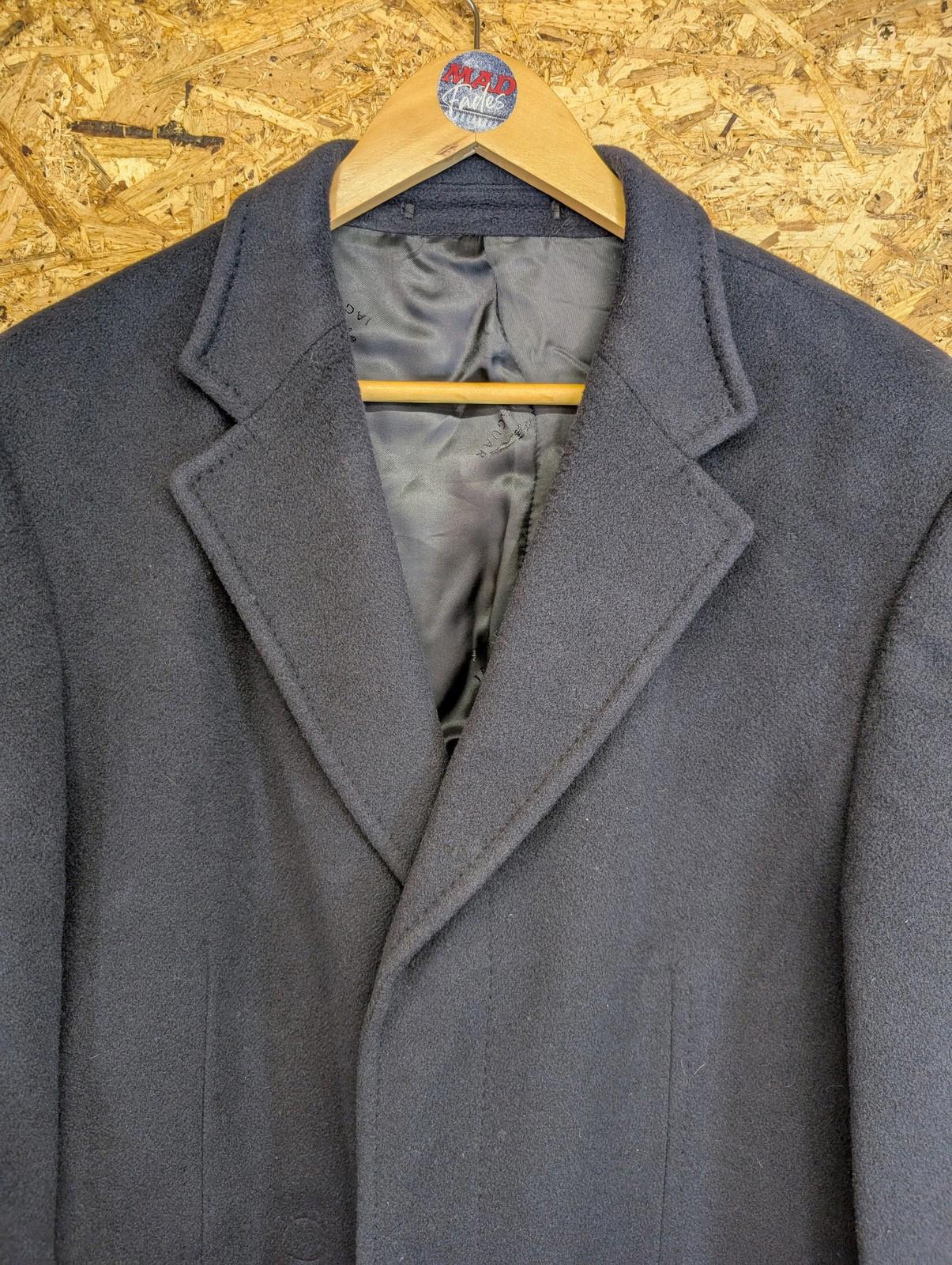 Jaguar Overcoat Mens 42R Large Classic 100% Cashmere Long Navy Blue Winter Coat