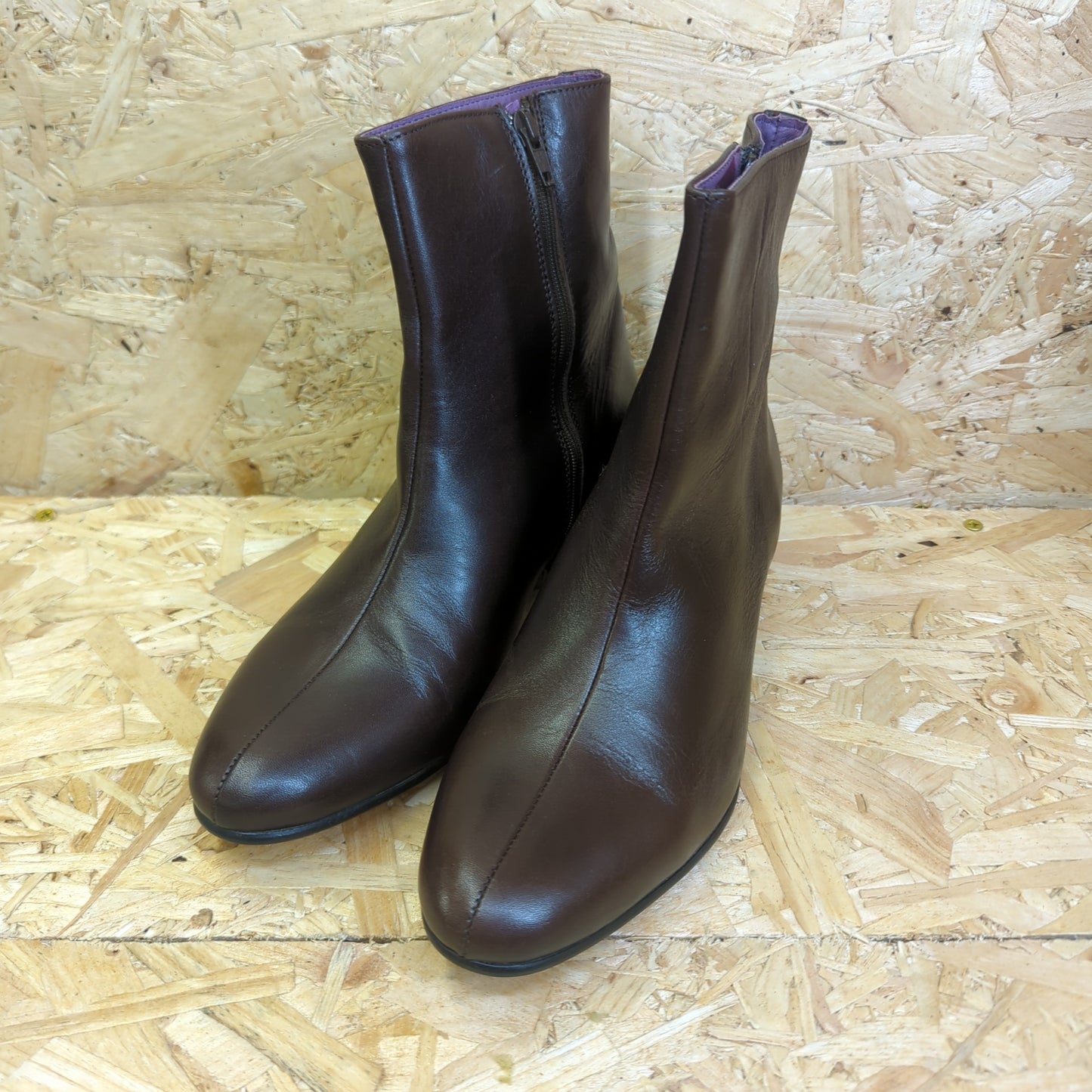 David Preston Regent Boots Brown Leather Cuban Heel Zip Up Side Size 6 UK 40 EU