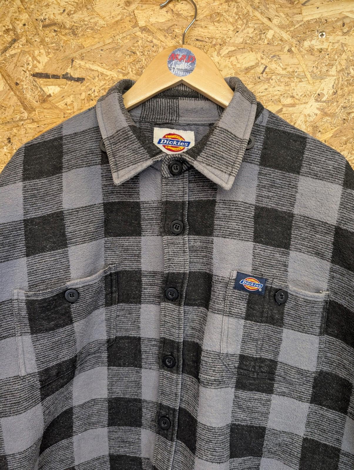 Dickies Over Shirt XL Mens Heavy Check Button-Up Grey Black Work Flannel Plaid