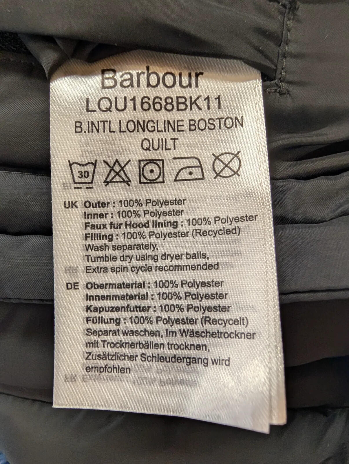 Barbour International Parka Womens UK 8 Longline Boston Quilt Puffer Coat Black