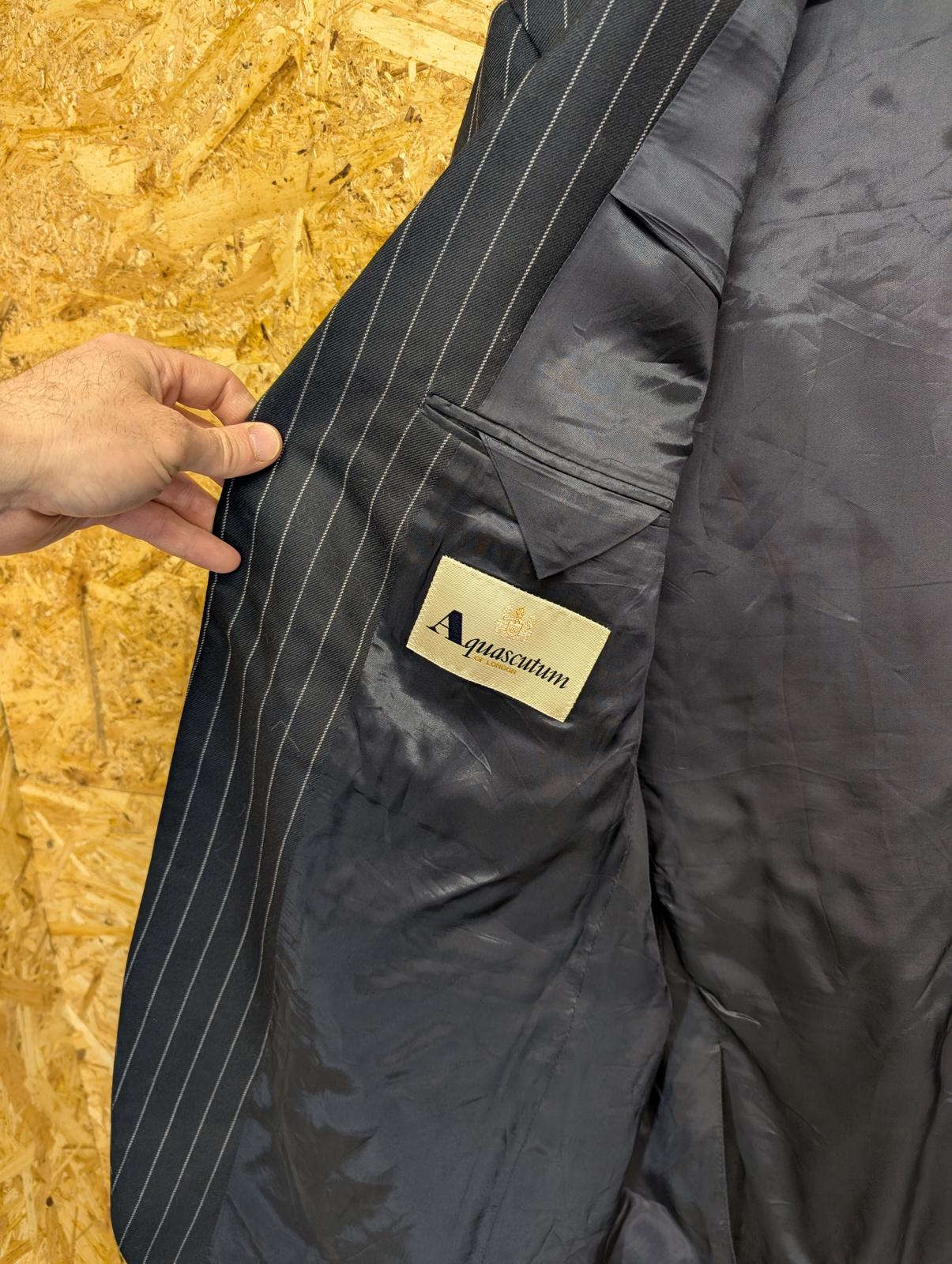 Aquascutum Blazer Mens 42 Large Wool Black Pinstripe Jacket Mod Retro Smart