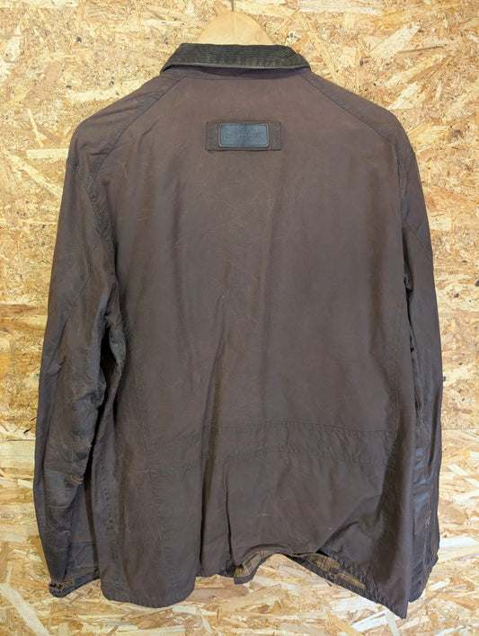 Barbour A417 Utility Wax Jacket Mens Large Brown Cotton Cord Collar Pockets