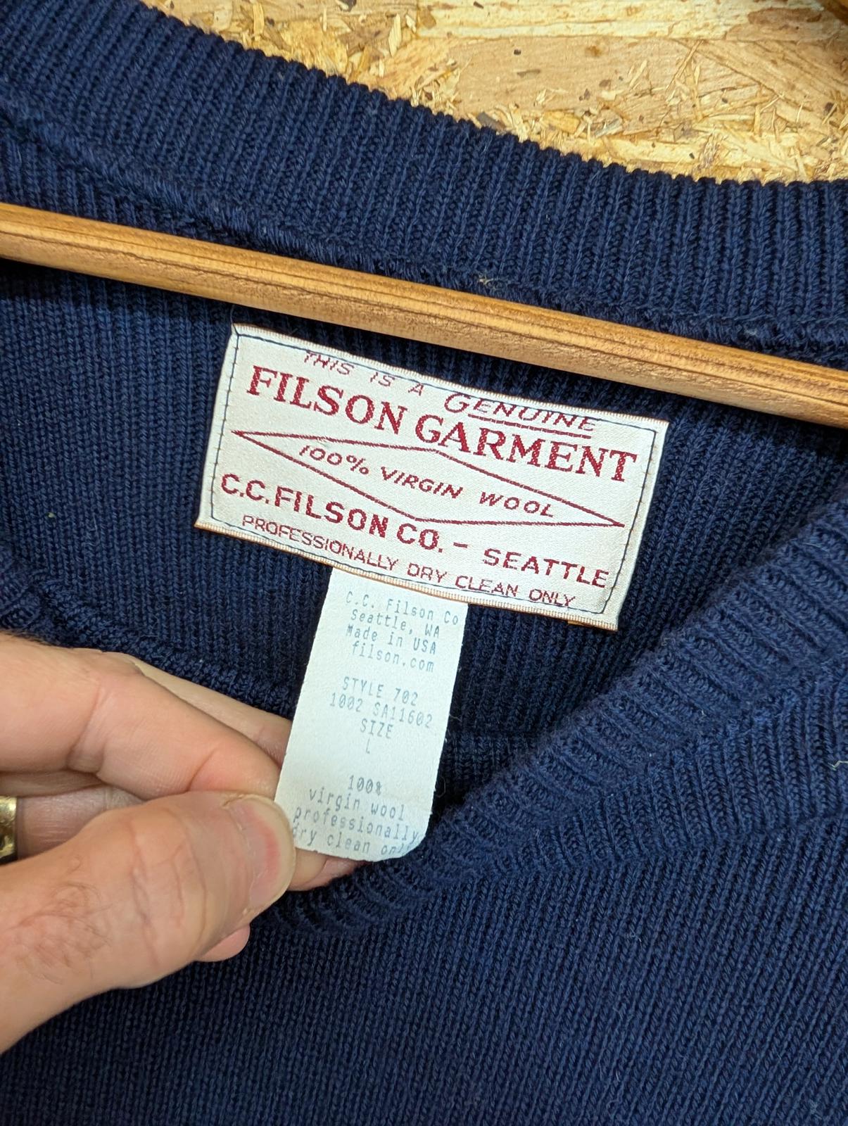 Filson Knitted Jumper Mens Large Navy Blue Wool Sweater Style 702 Made In USA