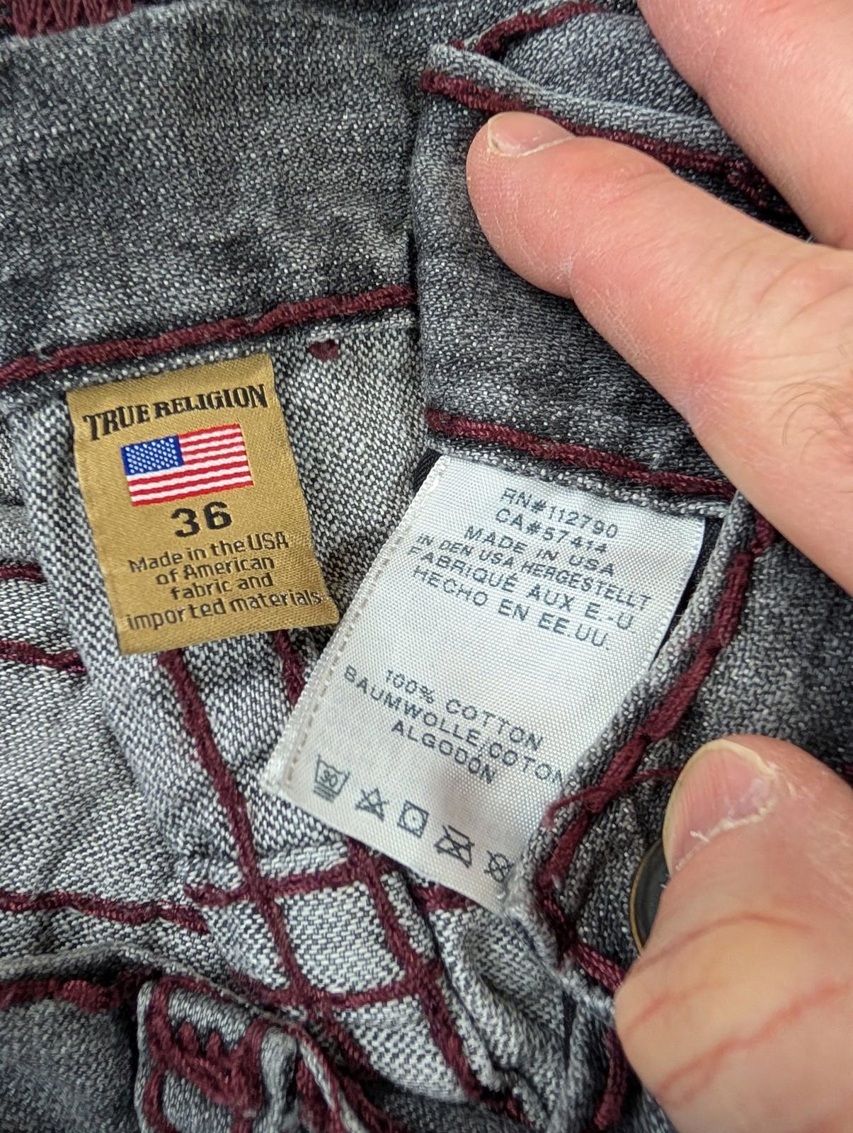 True Religion Ricky Jeans W36 L34 Men Relaxed Straight Distressed Grey Denim