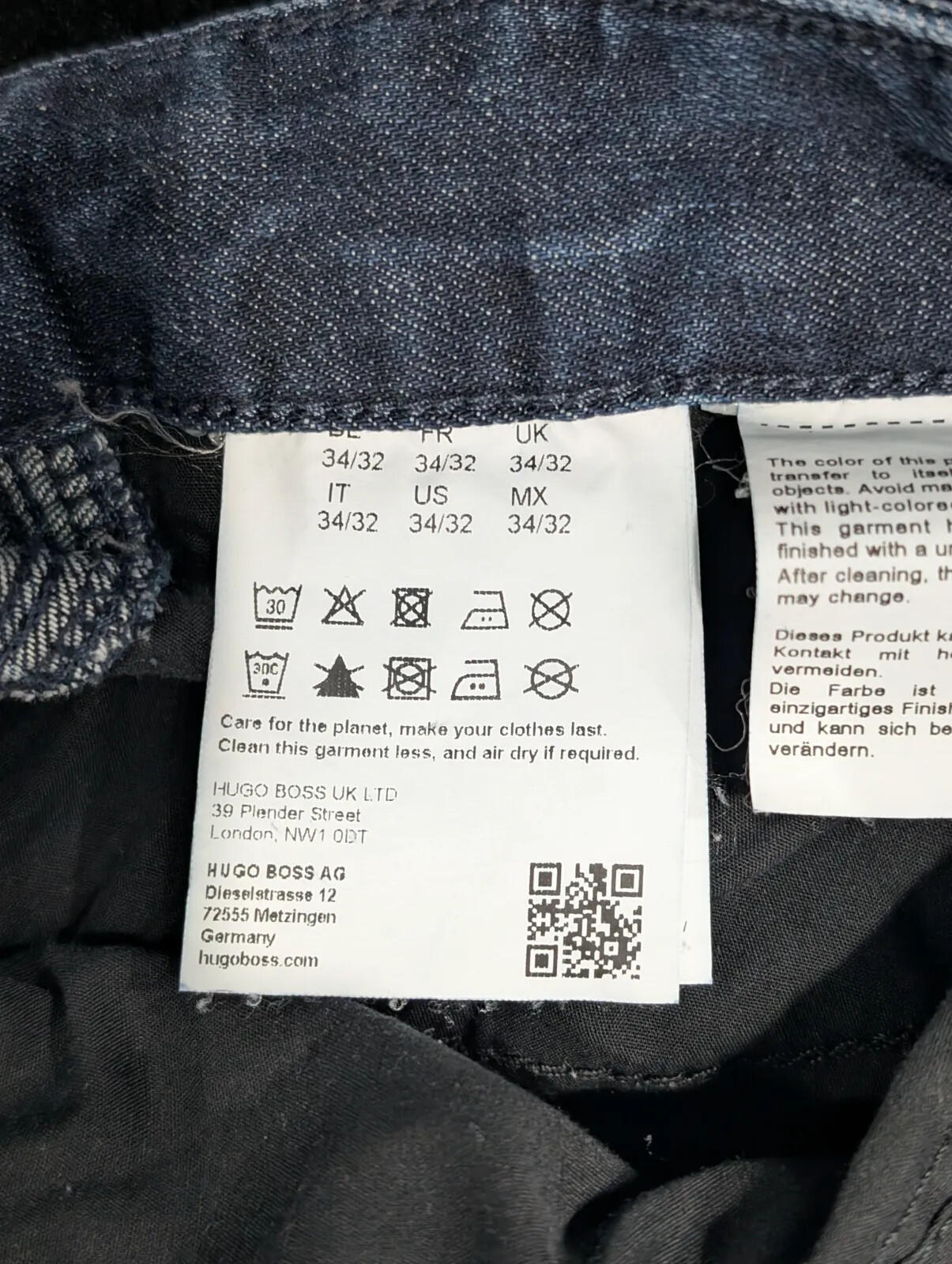 Hugo Boss Delaware Jeans Mens W34 L32 Dark Blue Wash Stretch Denim Slim Fit Zip