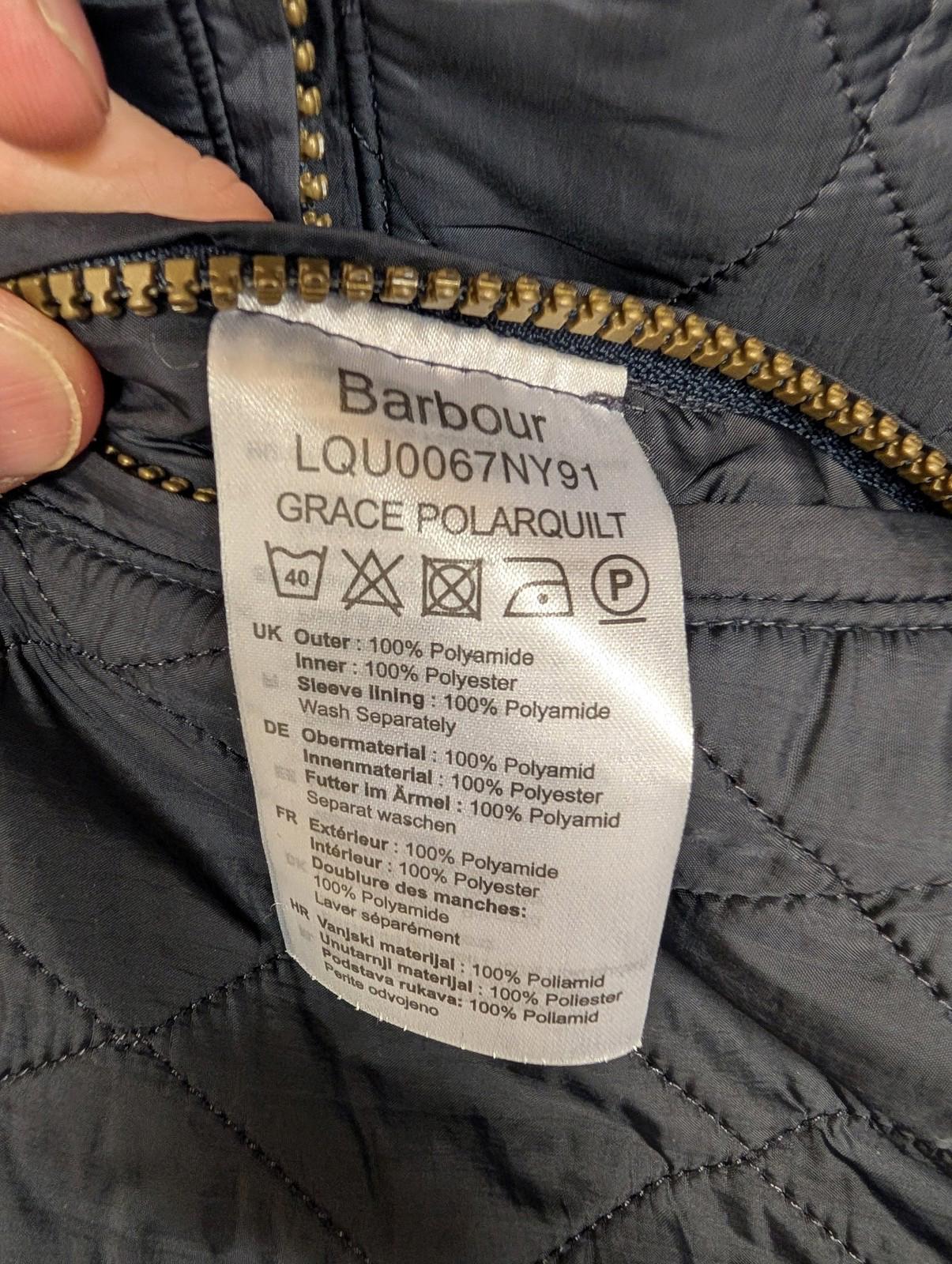 Barbour Grace Polarquilt Jacket UK 18 Women Quilted Hooded Navy Warm Fleece