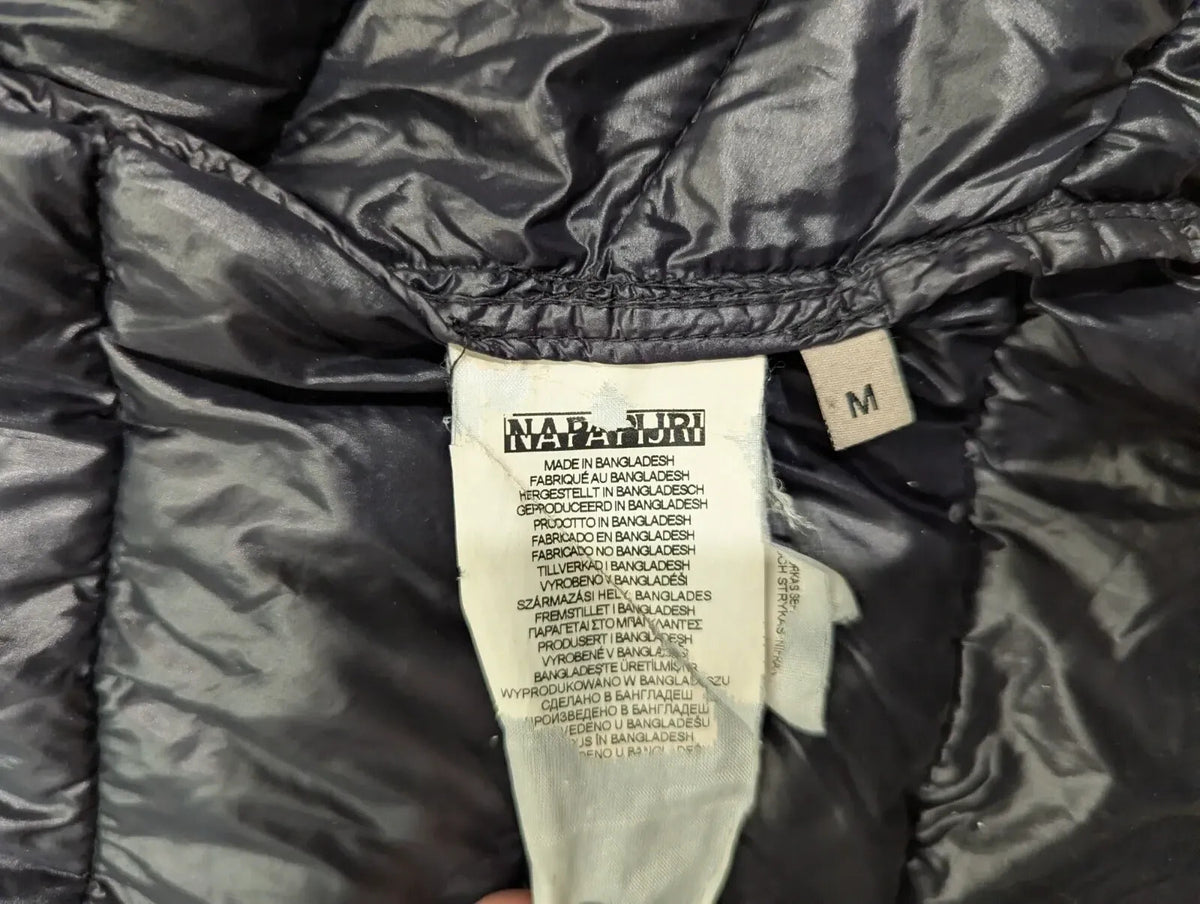 Napapijri Puffer Jacket Mens Medium Black Quilted Insulated Padded Lightweight