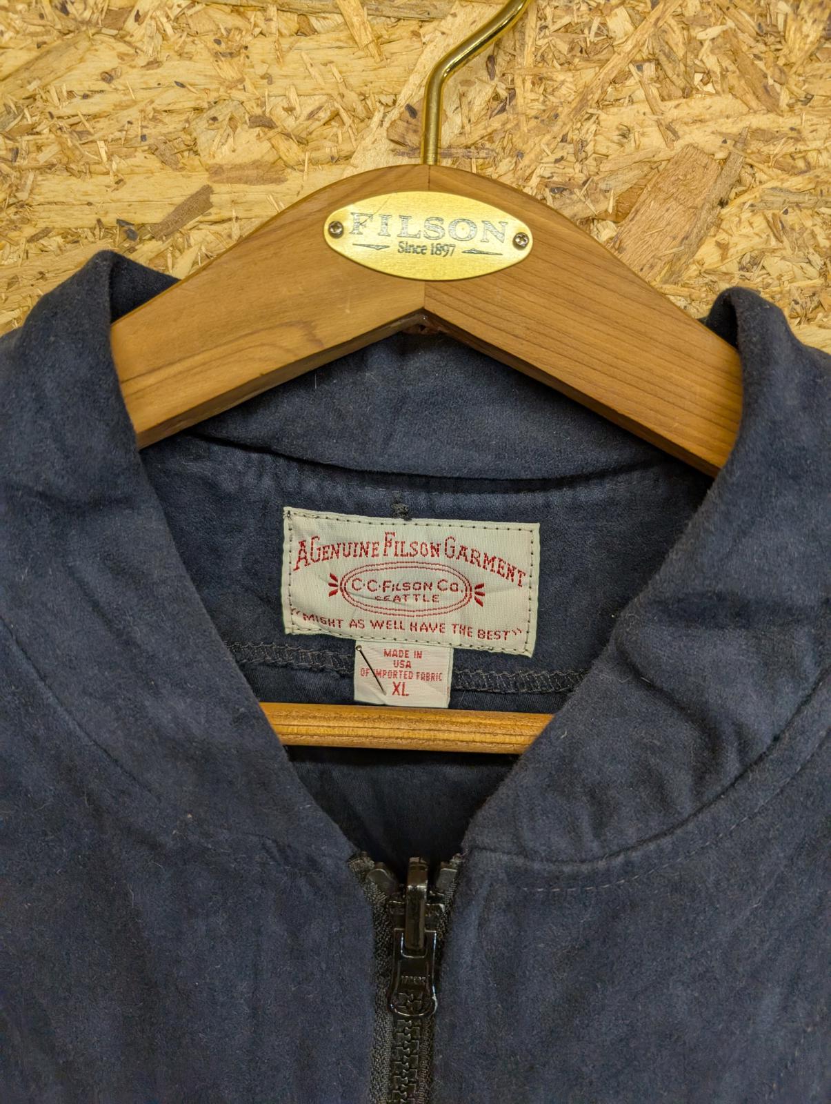 Filson Moleskin Outfitter Vest Mens XL Navy Blue Cotton Waistcoat Gilet Zip