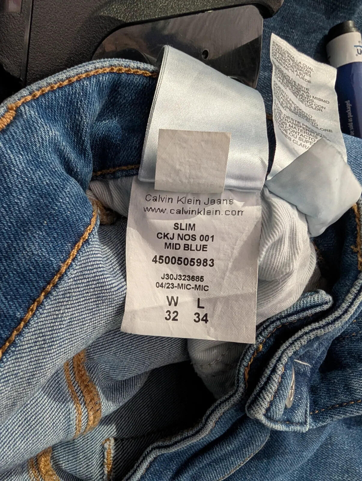 Calvin Klein Jeans CK Slim Mens W32 L34 Mid Blue Wash Denim Zip Fly Straight Leg