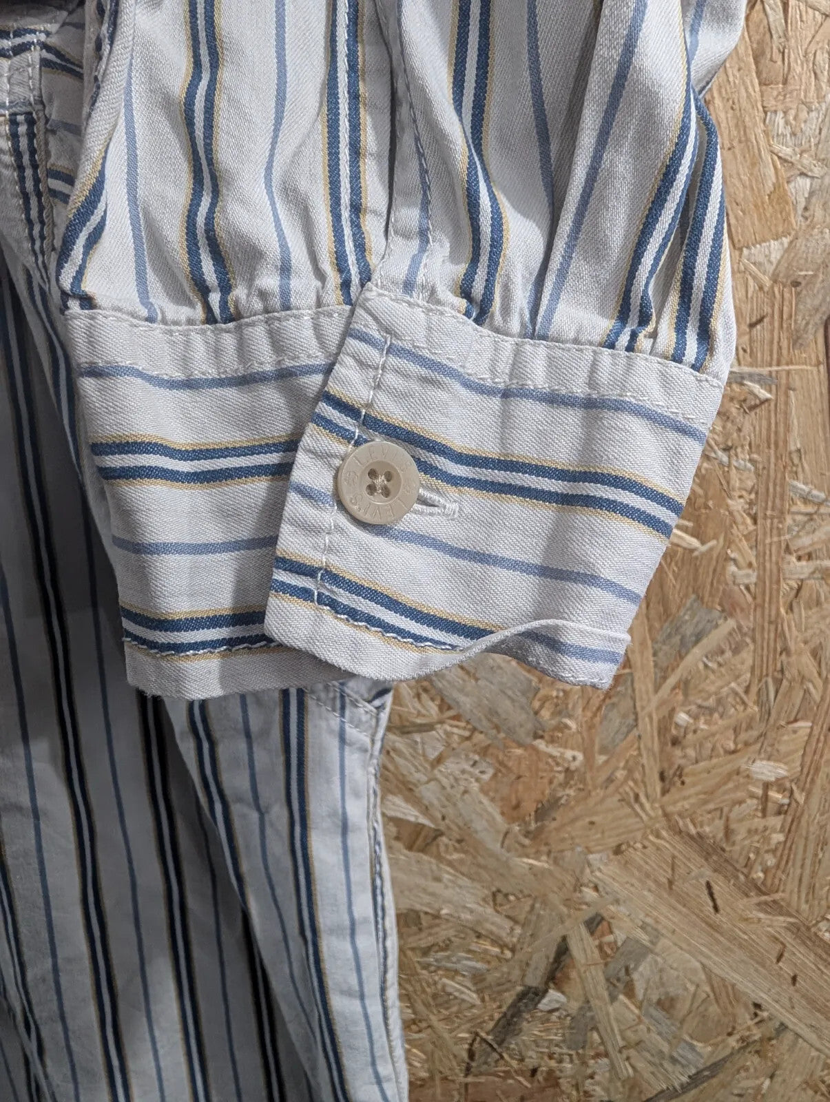 Levis Shirt Mens Large Henley Grandad Collar White Cotton Striped Long Sleeve