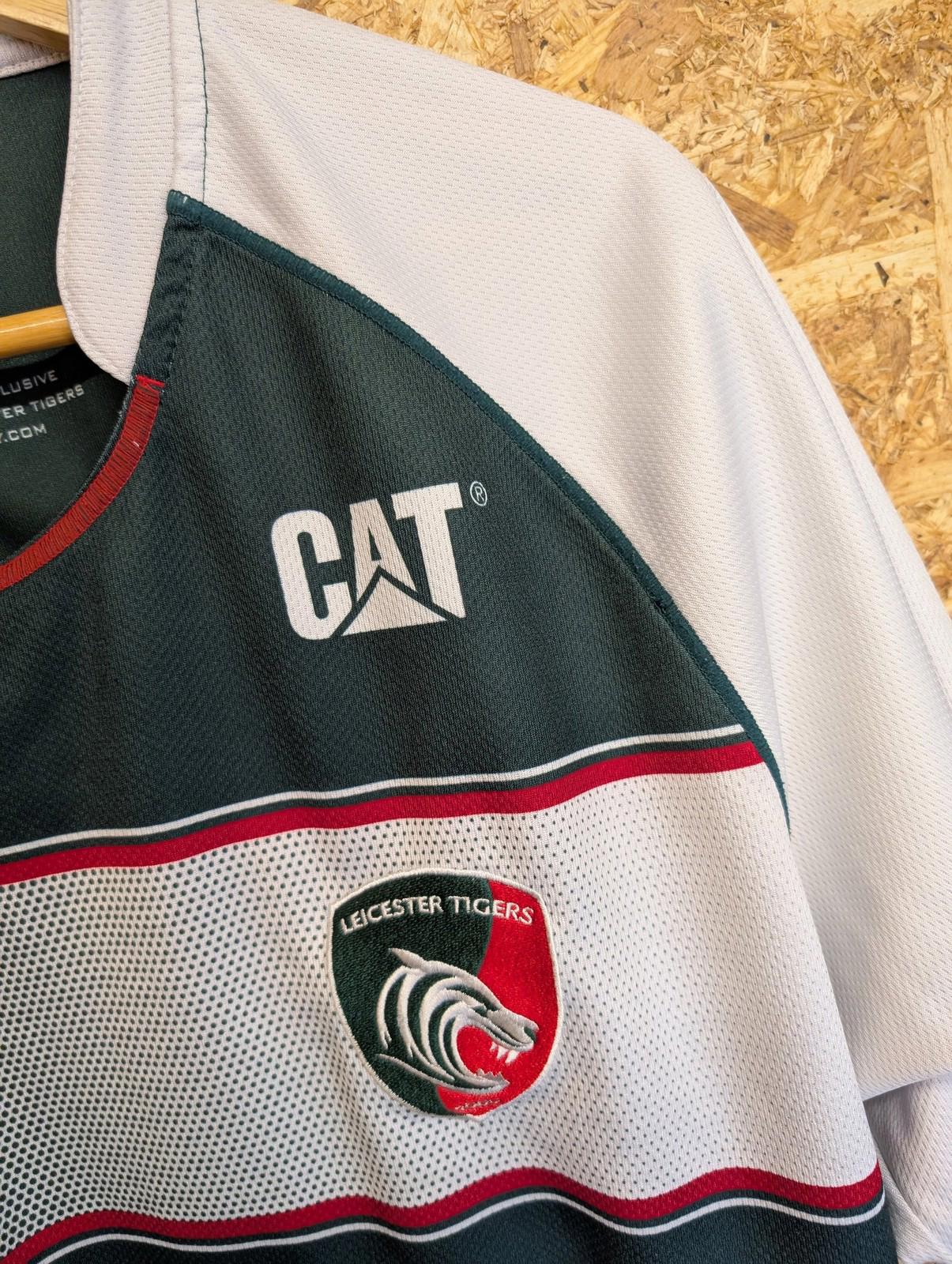 Leicester Tigers Mens XL 2015 Rugby Shirt Kooga Striped Sport Green Red White
