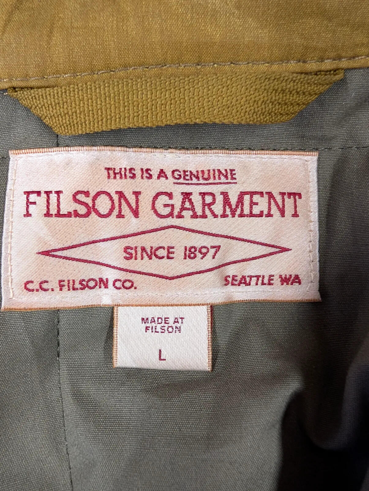 Filson Insulated Jac-Shirt Mens Large Brown Waxed Jacket Snap Padded Lined Wool
