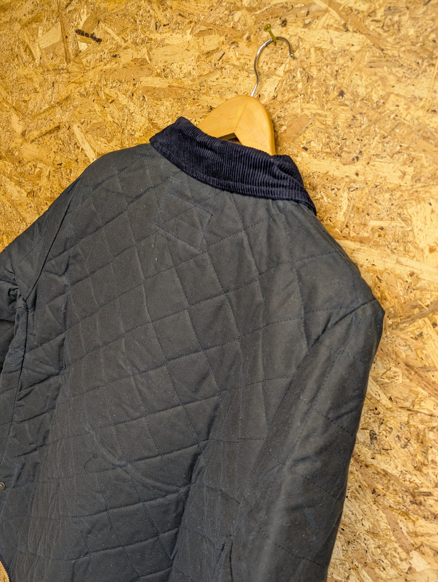 Bronte Wax Padded Navy Blue Quilted Jacket Country Made In England Mens Large