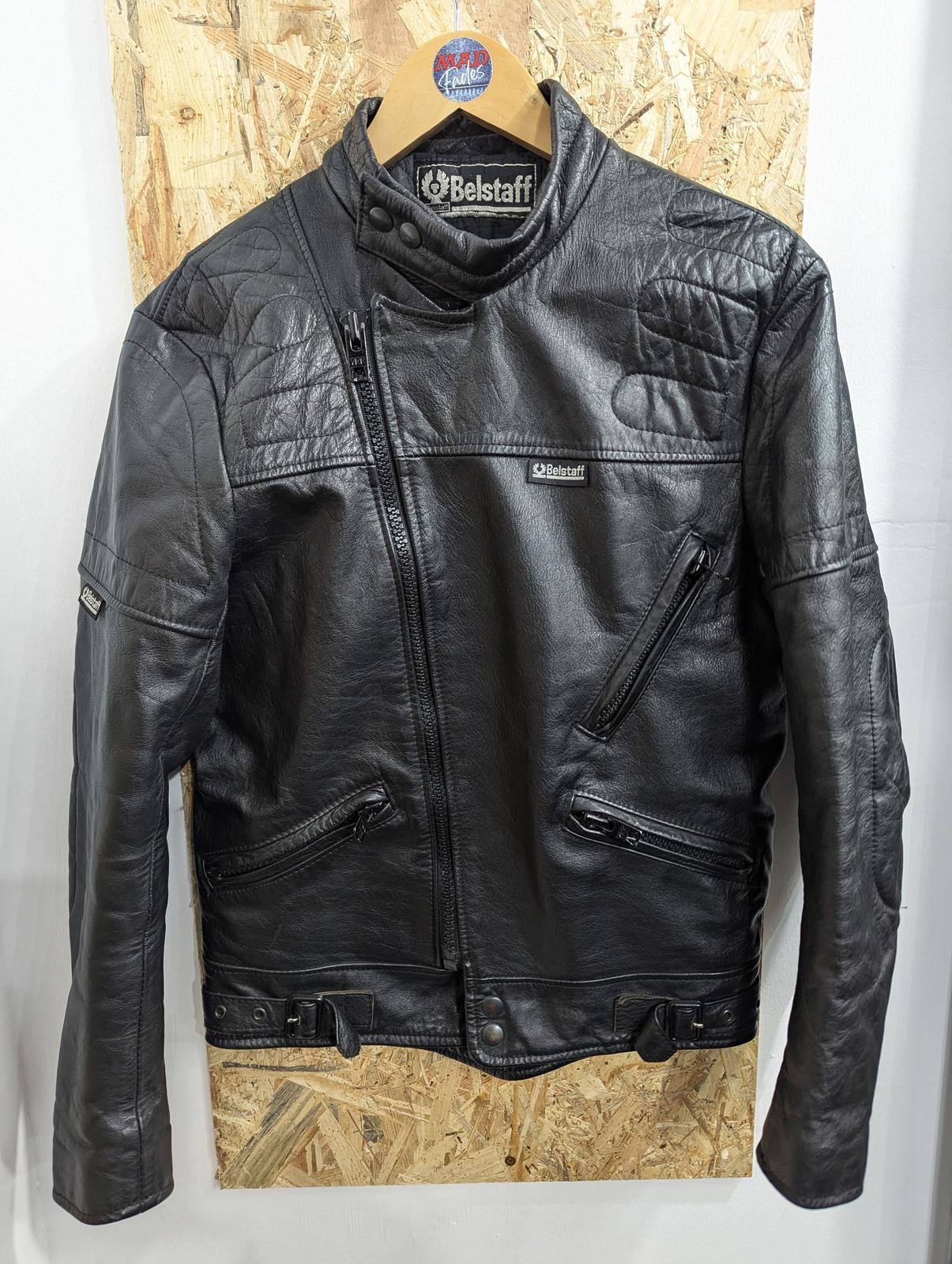 Belstaff Leather Jacket Mens Size Small 38 Black Padded Biker Vintage 80s