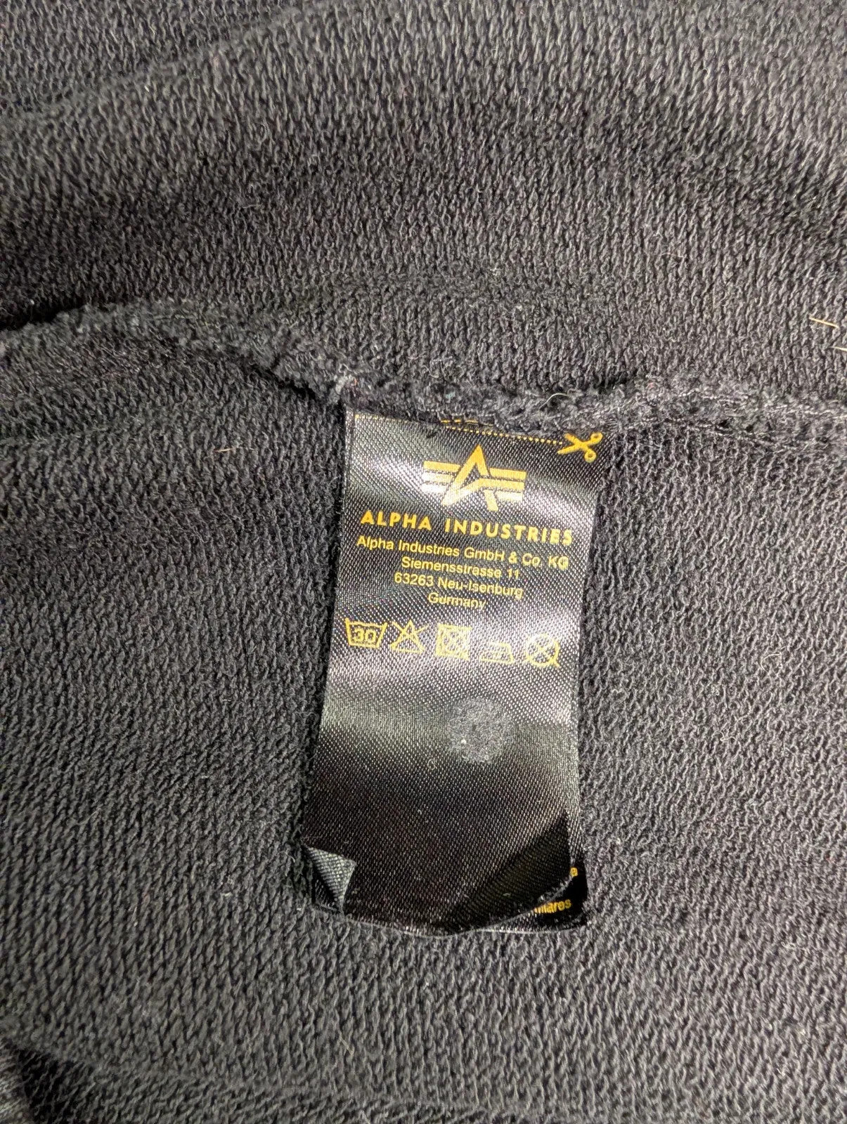 Alpha Industries Crewneck Sweatshirt Mens Black Cotton Logo Pullover Zip Pocket