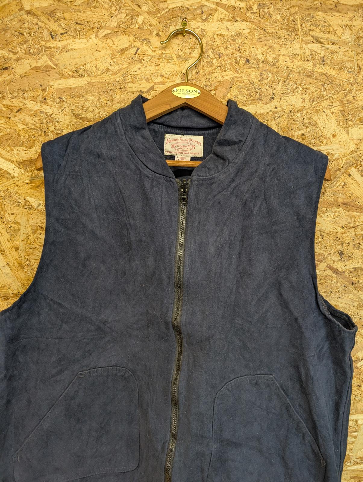 Filson Moleskin Outfitter Vest Mens XL Navy Blue Cotton Waistcoat Gilet Zip