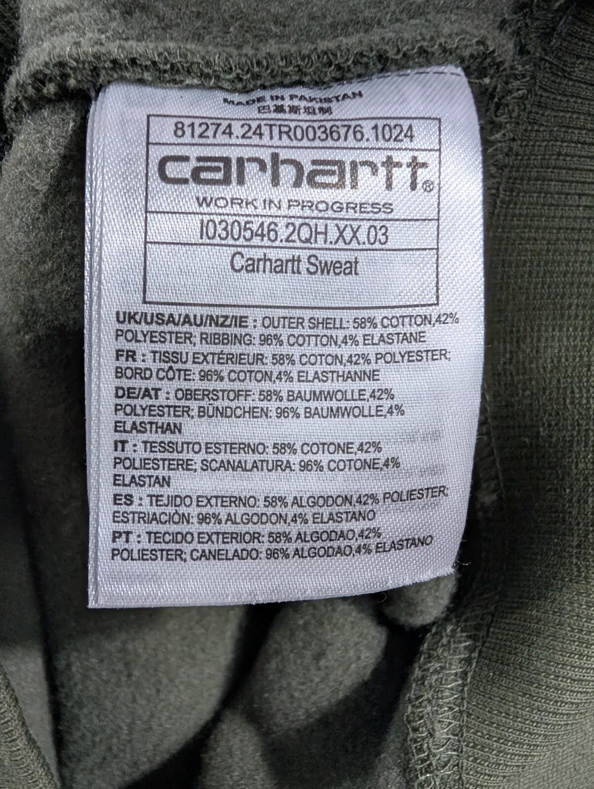 Carhartt Work In Progress Crewneck Sweatshirt XS Olive Green Embroidered Unisex