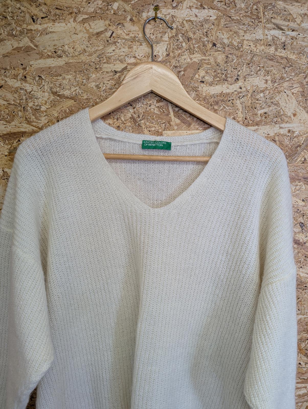 United Colours of Benetton XS-S V-Neck Jumper Soft Knit Oversize Sweater White