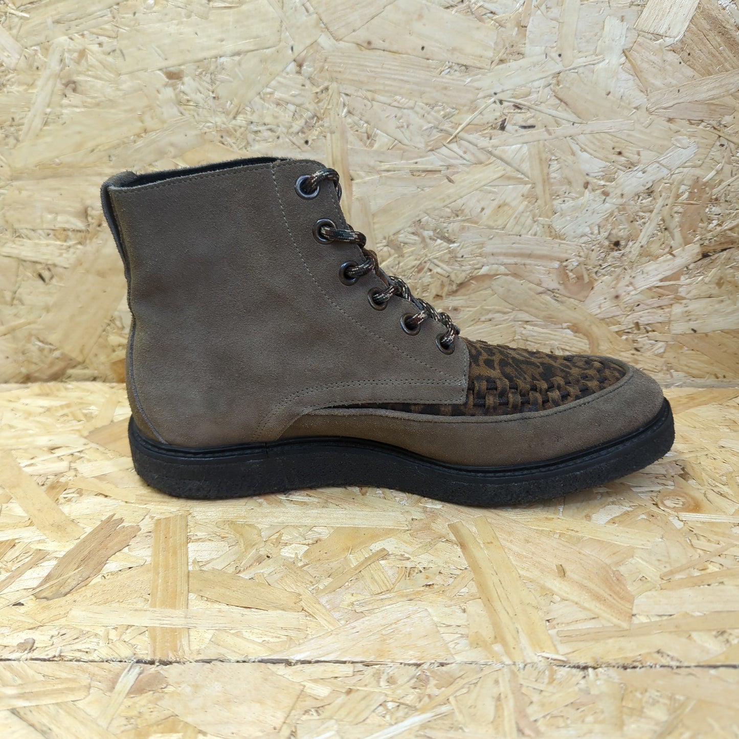 All Saints Moth Boot Taupe Leopard Lace Up Size 8 UK 42 EU