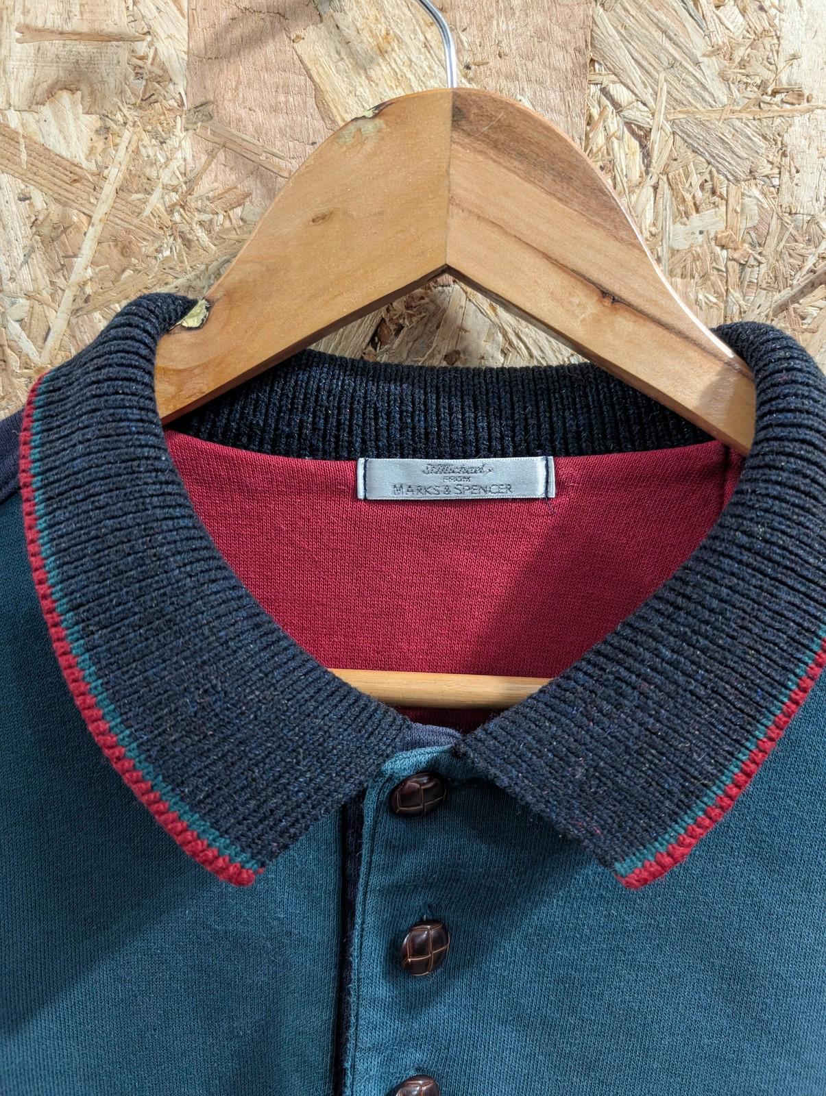 Marks & Spencer St Michael Polo Mens Large Vintage 80s Patterned Knit Navy M&S