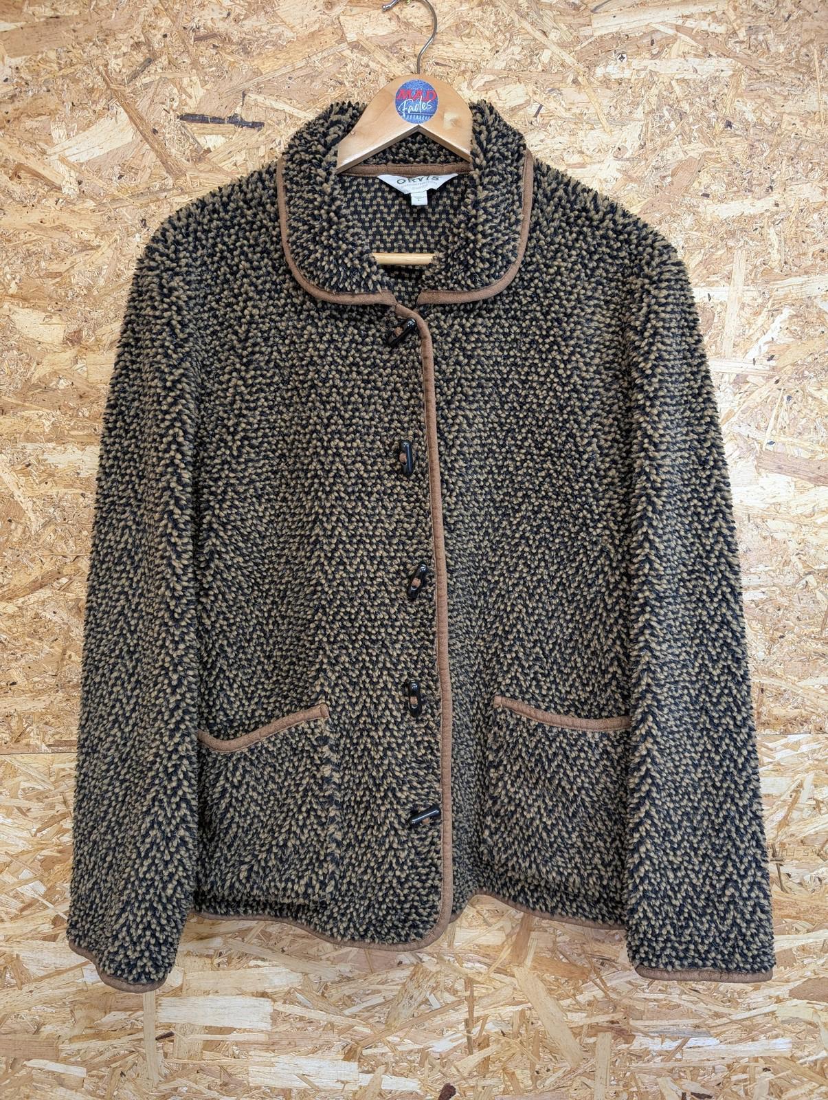 Orvis Cardigan Jacket Women's Medium Fleece Vintage Button Brown Black