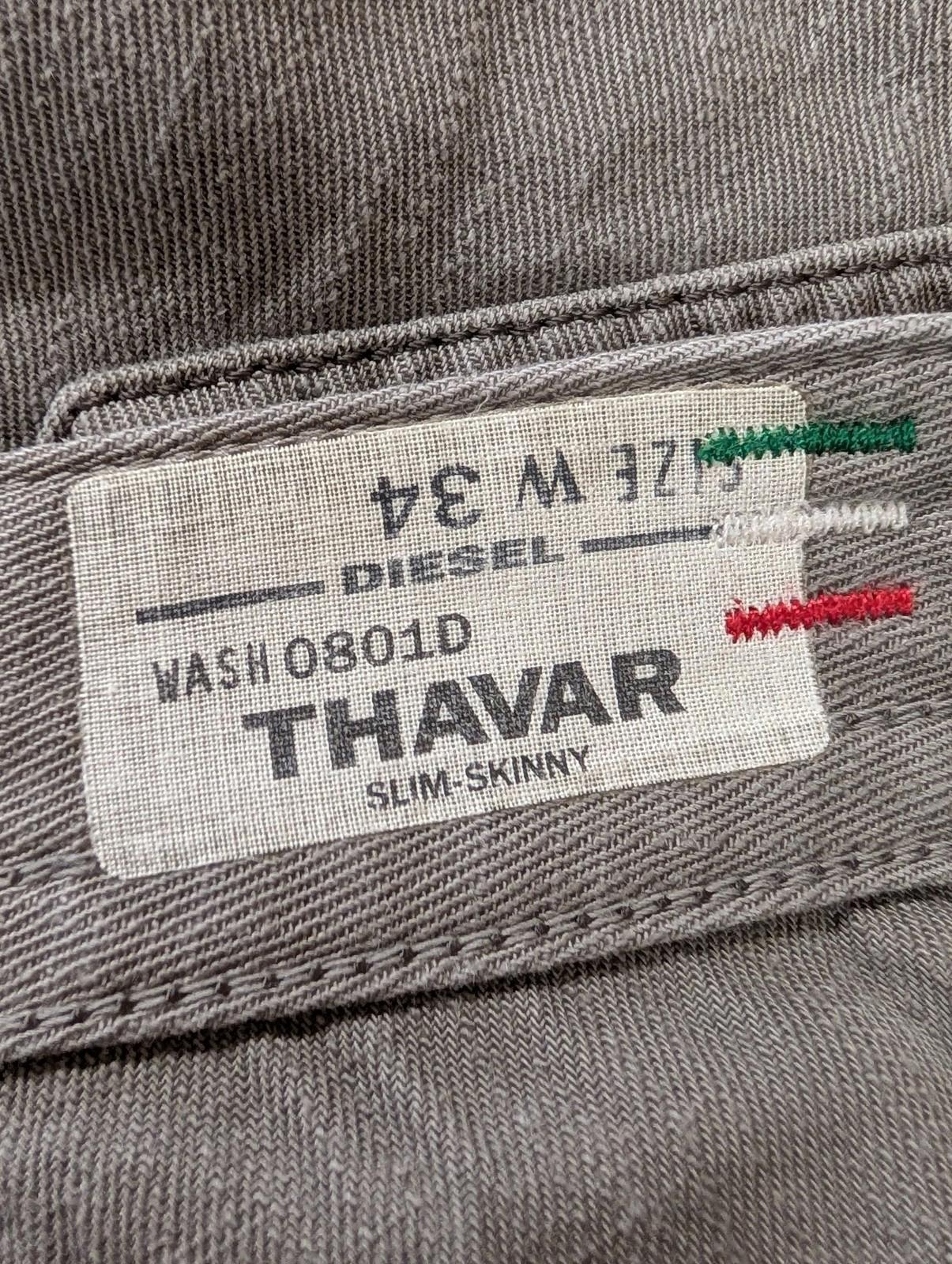 Diesel Thavar Jeans W34 L33 Men Slim-Skinny Grey Cotton Denim 0801D Distress Zip