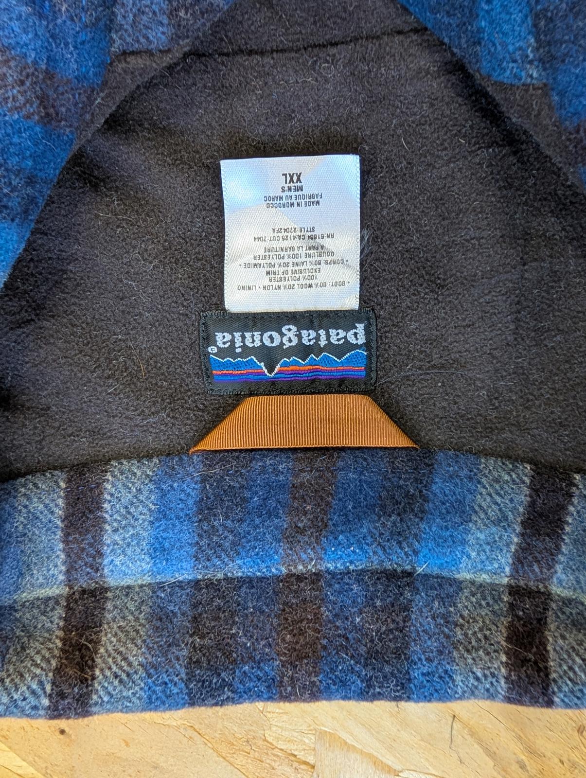 Patagonia Fjord Flannel Shirt Wool Fleece XXL Men Blue Plaid Check Lined Heavy